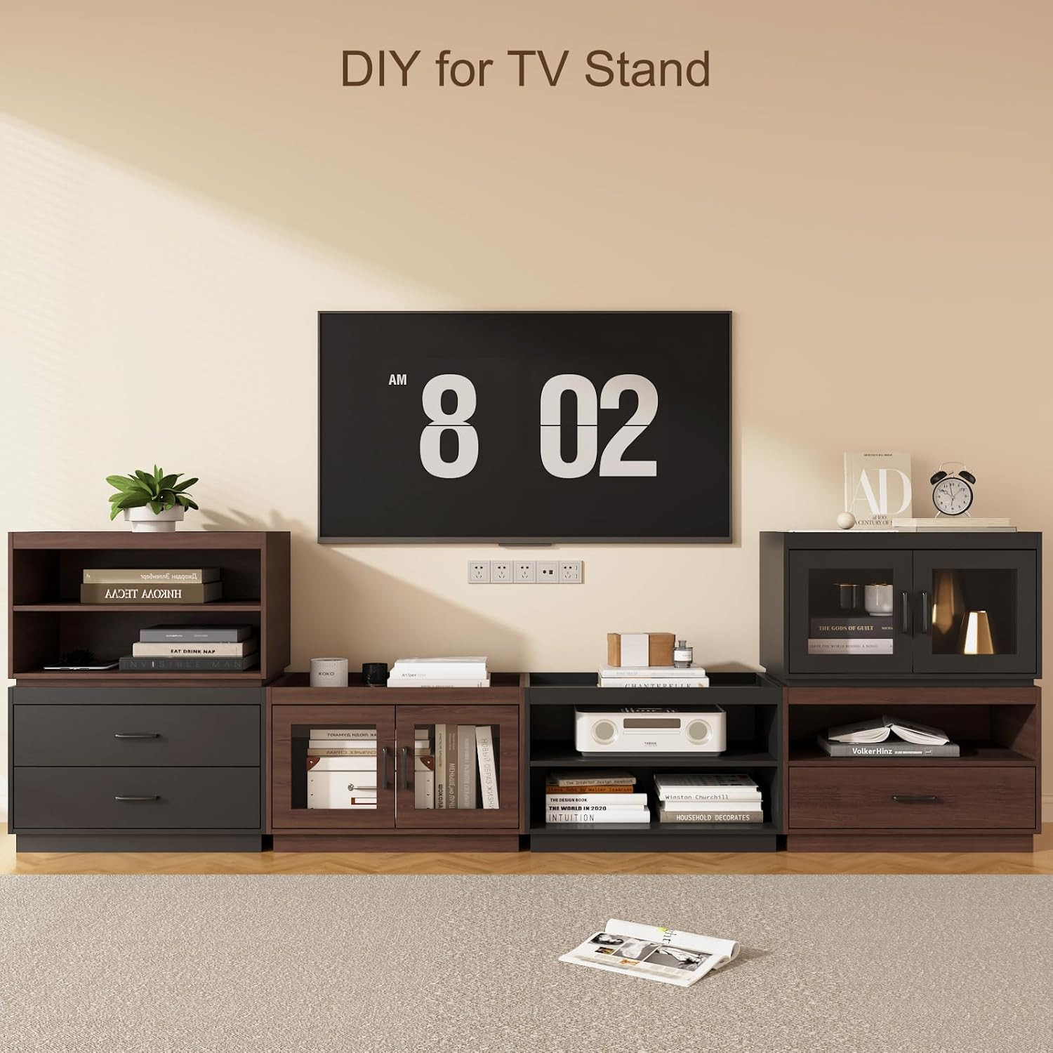 Modern Stackable Storage Drawers – 28″ Wide Closet Organizer with 2 Bins, Brown