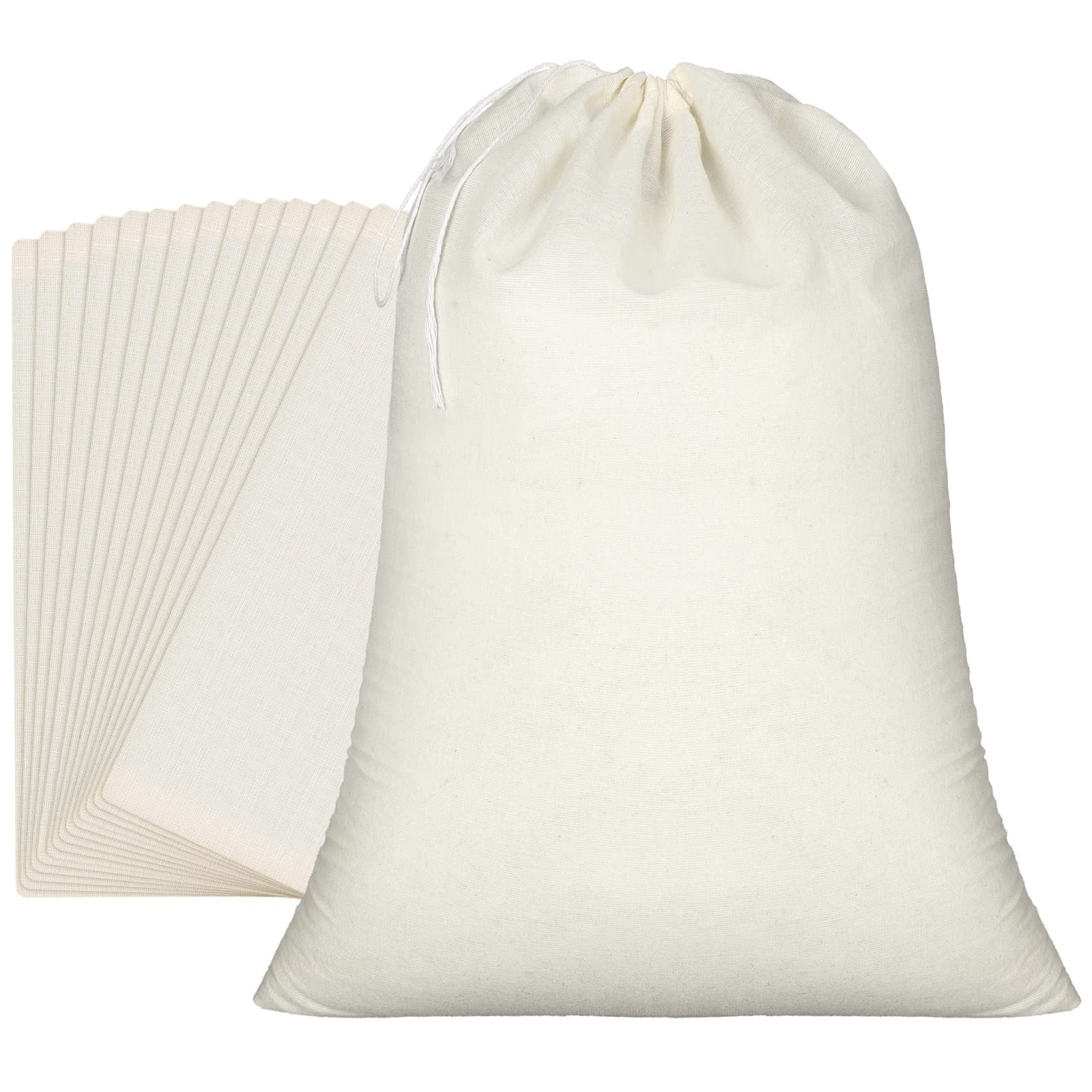 Pangda 15 Pcs Muslin Bags 15 x 22 Inch Cloth Bags with Drawstring Large Stora…