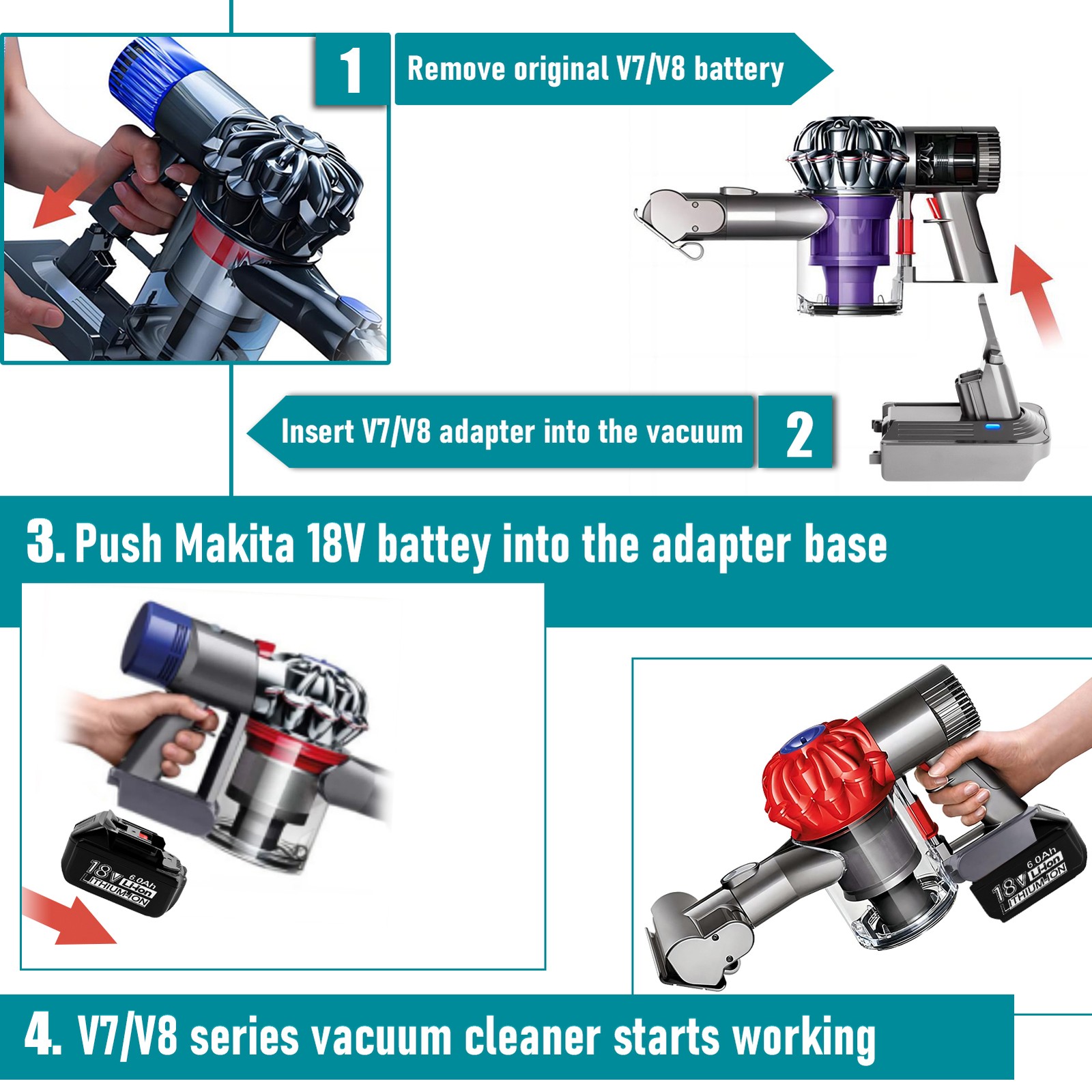 Adapter Vacuum Cleaner Convert for Makita 18V Battery to for Dyson DYS V7 / V8