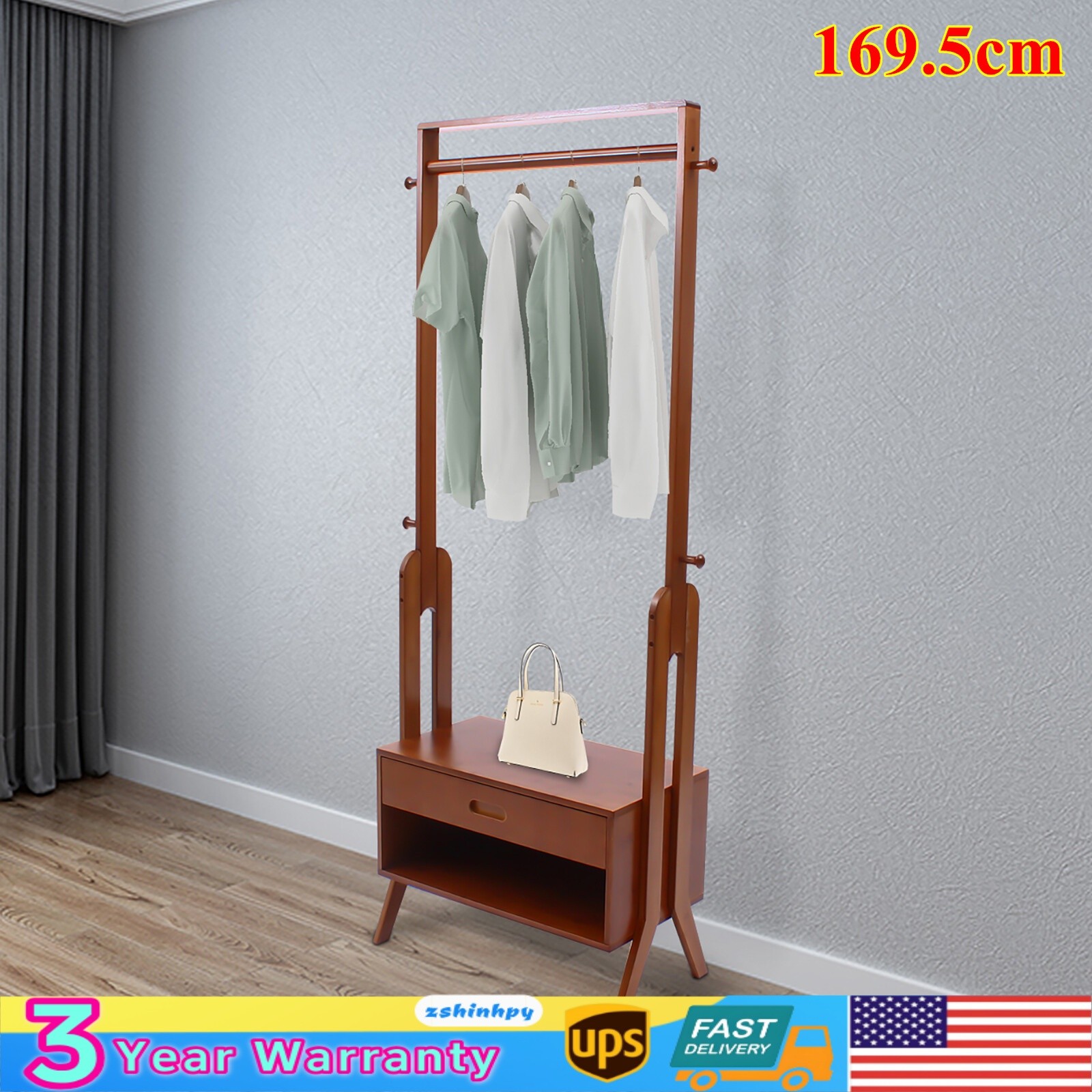Bamboo Clothing Rack With Storage Drawer, Garment Rack Clothes Racks For Hanging