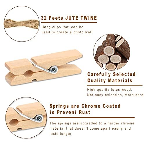 1.35 Inch Mini Clothes Pins for Photo【100 Pcs】 with 32 Natural Color 100 Pcs