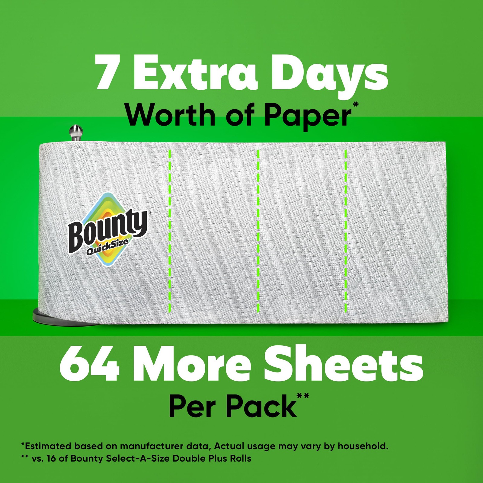 Bounty Paper Towels Quick Size. White. 16 Family Rolls = 40 Regular Rolls