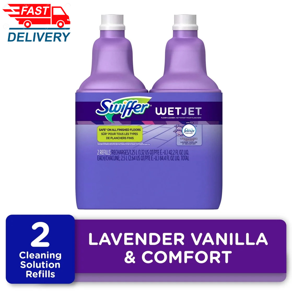 Wet Jet Mop Refill Solution, Wood, Laminate, Tile, Floor Cleaner, 2 Pack