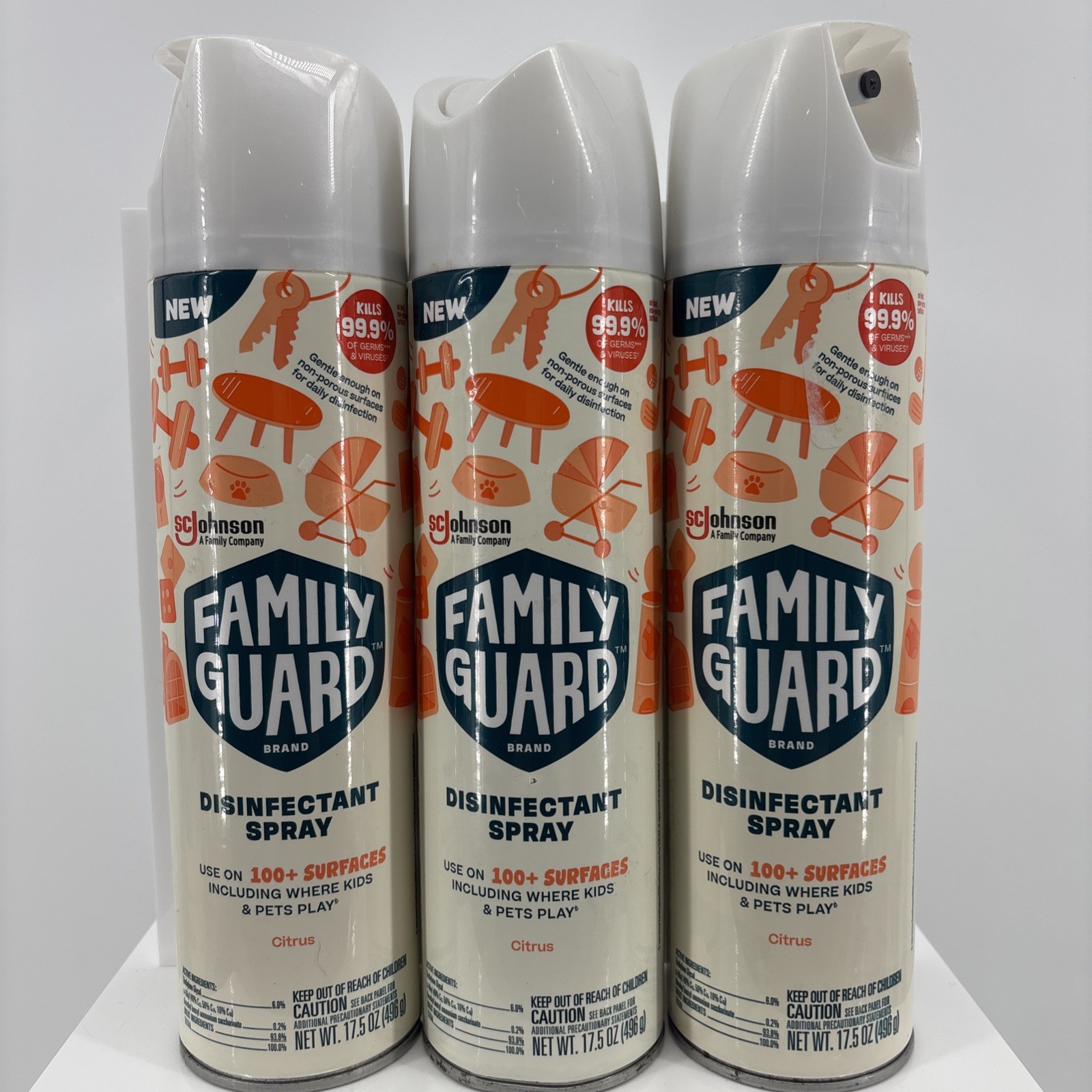 Lot Of 3 Family Guard Disinfectant Spray Citrus Scent 17.5 OZ Each