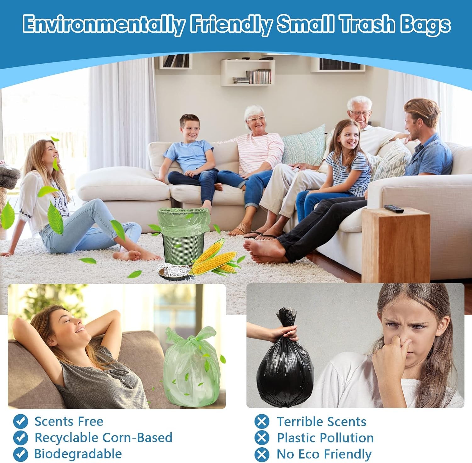 110 Counts Small Trash Bags Biodegradable, Extra Thick & Strong 4 Gallon Trash