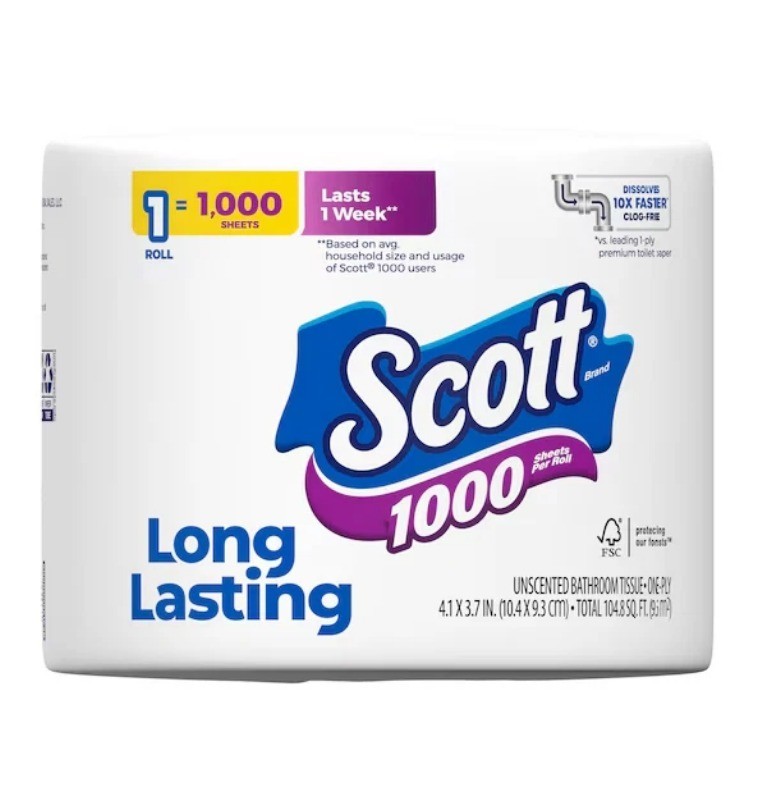 Scott 1000 1-Ply Toilet Paper 1 Roll Strong & Soft Bath Tissue Long Lasting