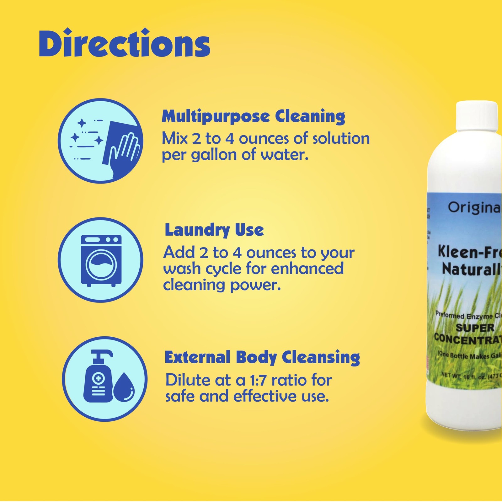 Kleen Free Naturally Concentrated Enzyme Cleaner 16 Oz Safe Powerful Cleaner