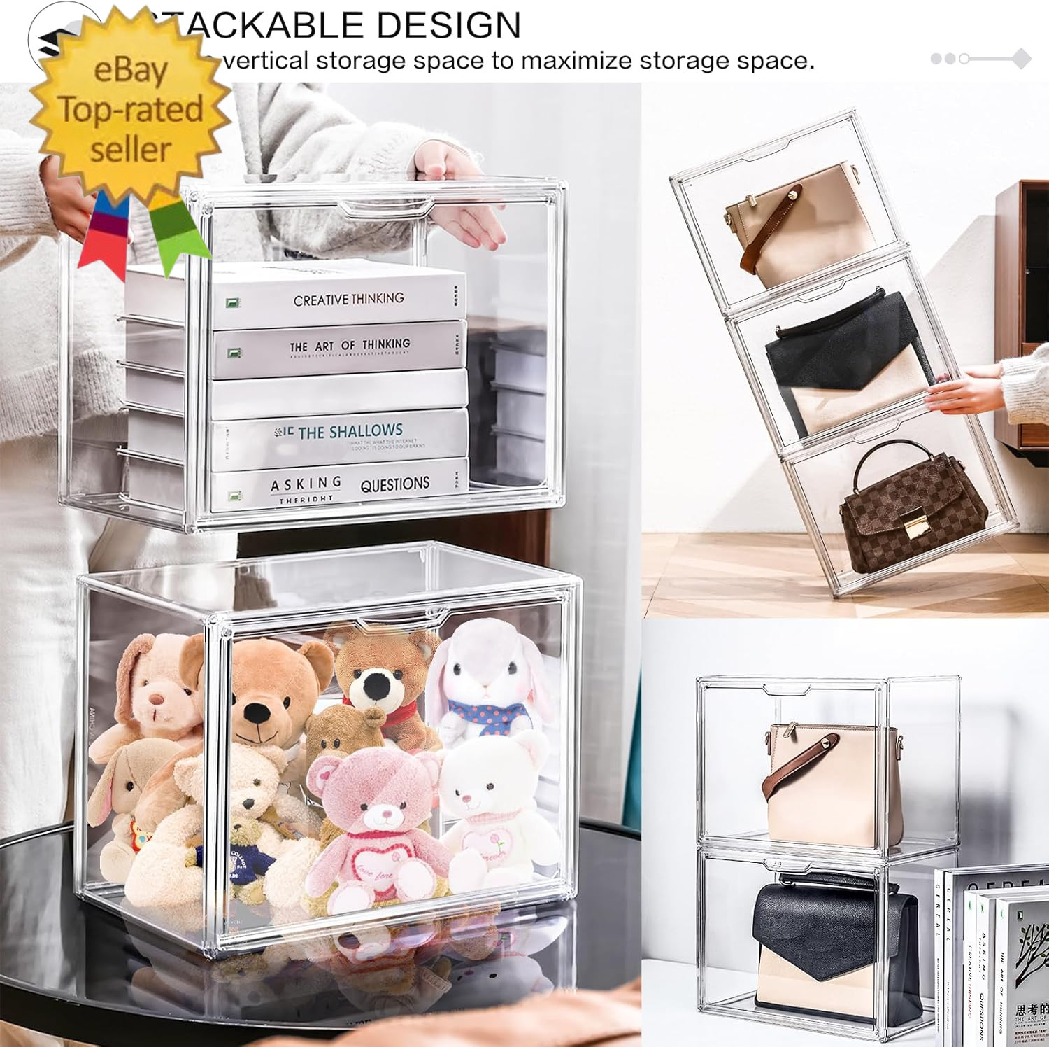 4 Packs Clear Plastic Handbag Storage Organizer for Closet, Acrylic Display Case