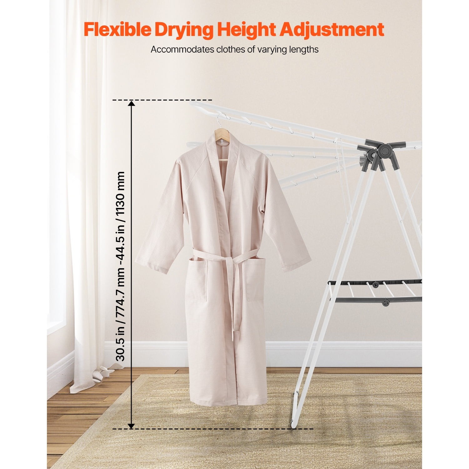 KFFKFF Foldable 2-Tier Clothes Drying Rack, Laundry Rack with Adjustable Height