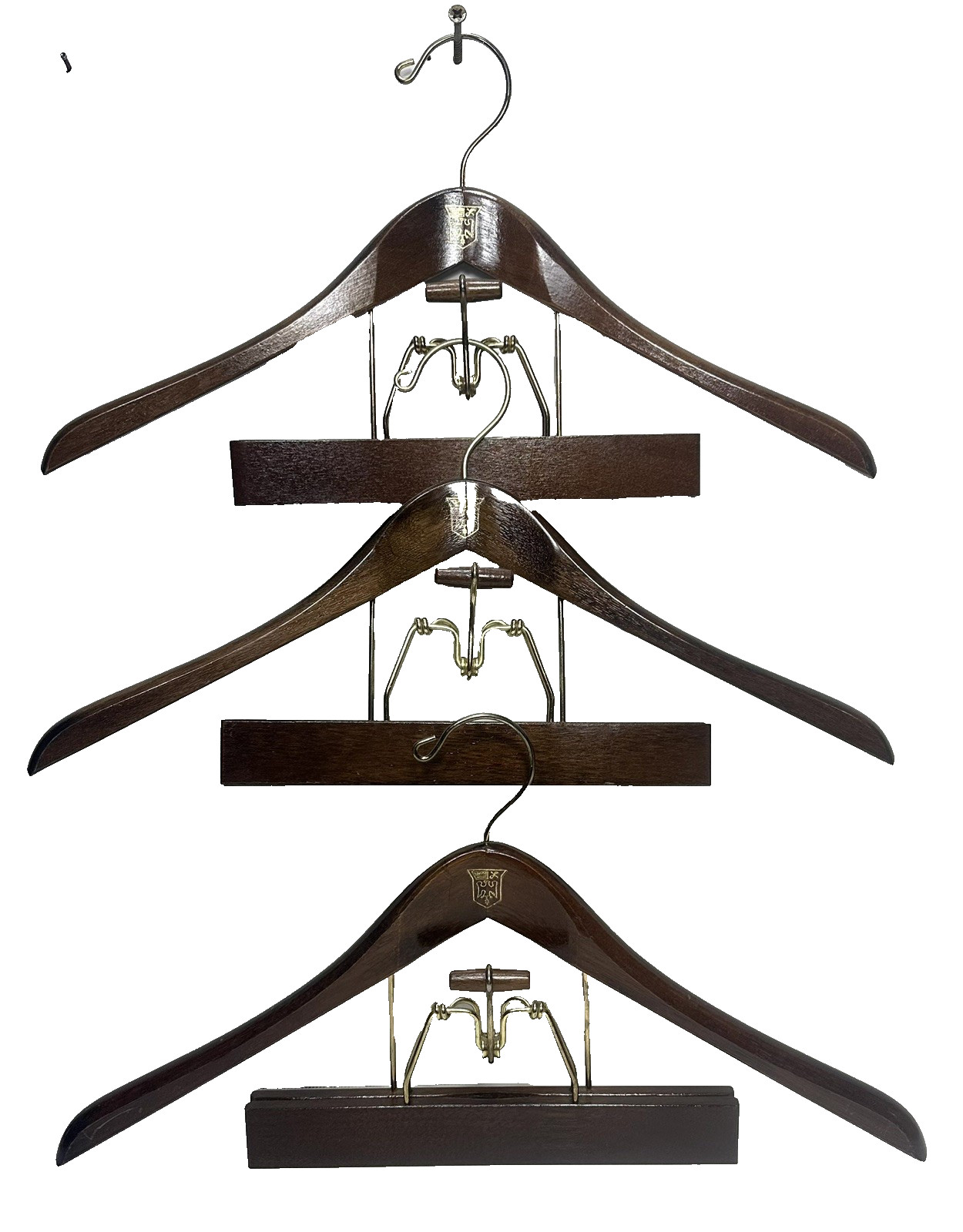 Set of 3 17.5″ Lee/Rowan Deluxe Hard Wood Contour Combination Suit Hangers