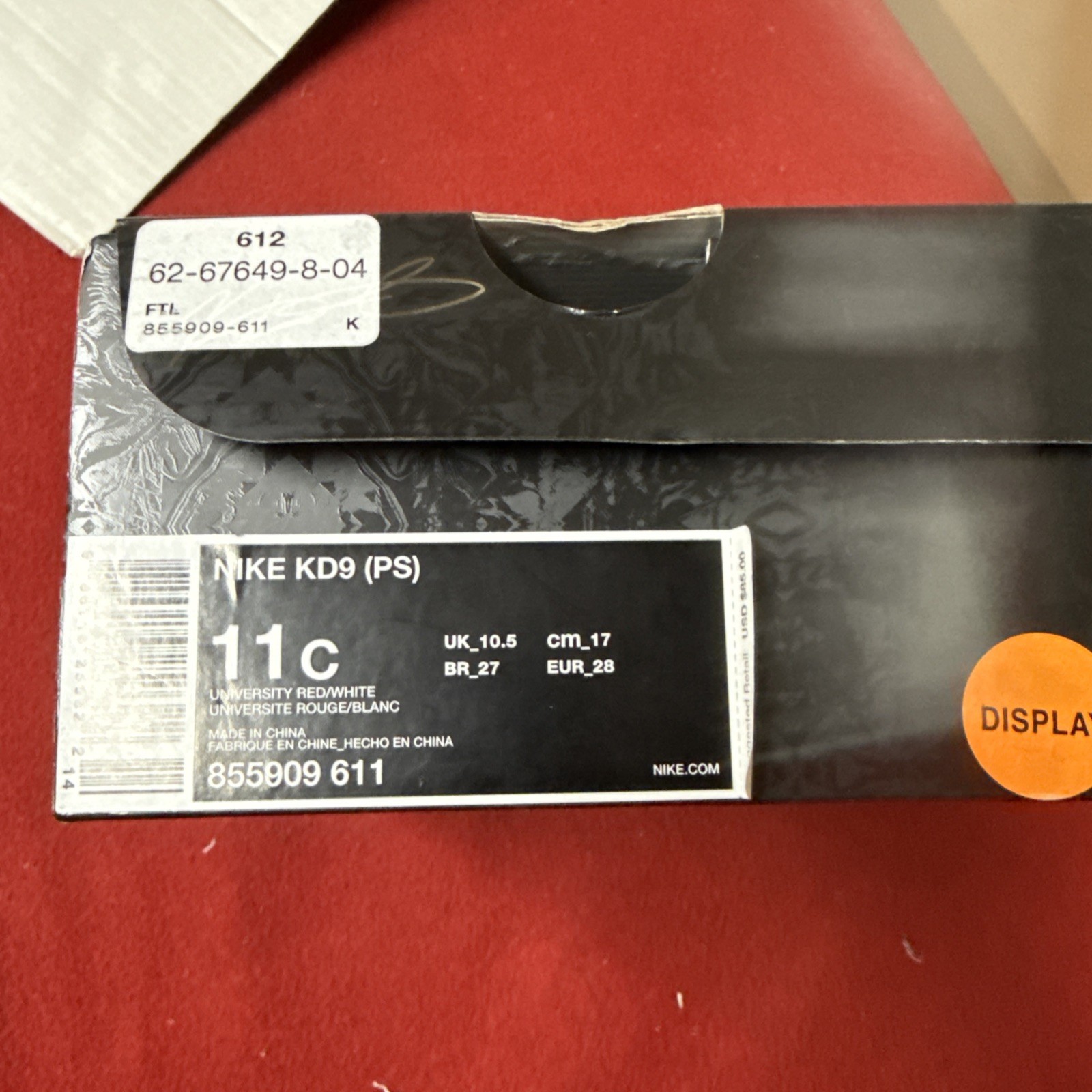 Nike KD9 Kevin Durant Empty Shoe Replacement Box 9.5 X6.5X3.75” Black Silver