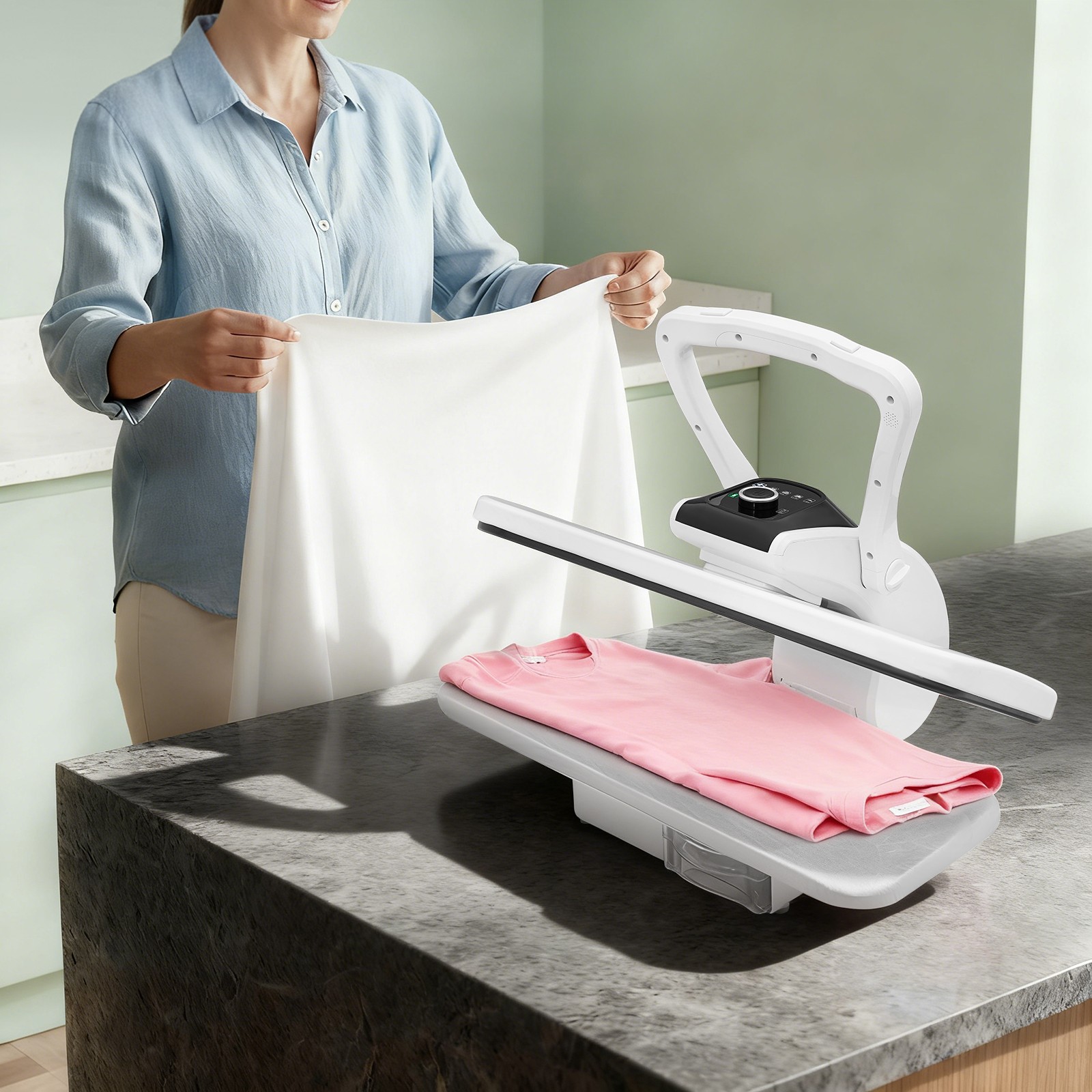 1600W Steam Press Nylon/Silk/Wool/Cotton/Linen Fabric Steam Press Machine White