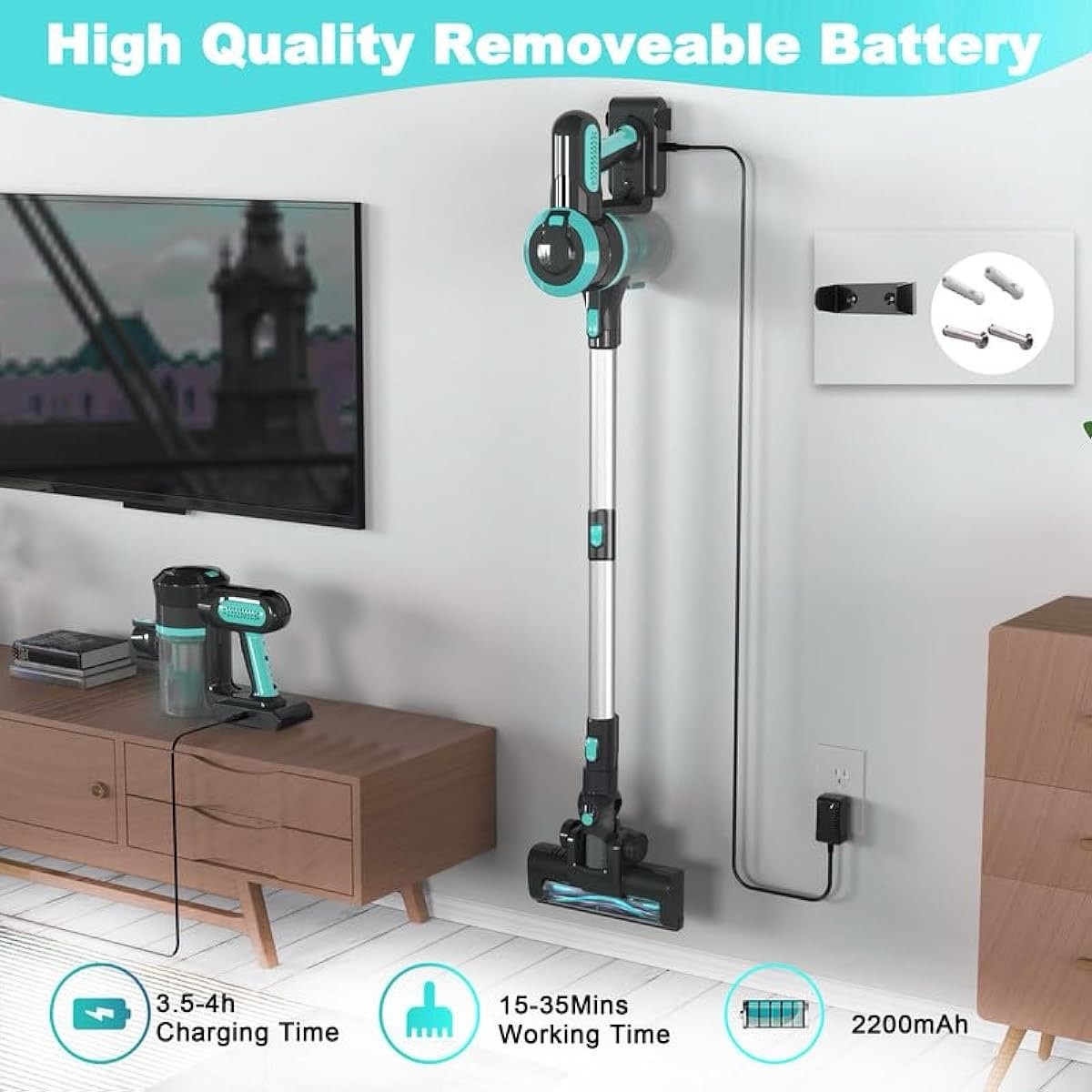Cordless Vacuum 25Kpa 4-in-1 35Min Runtime Detachable Batt Pet Hair Carpet Floor