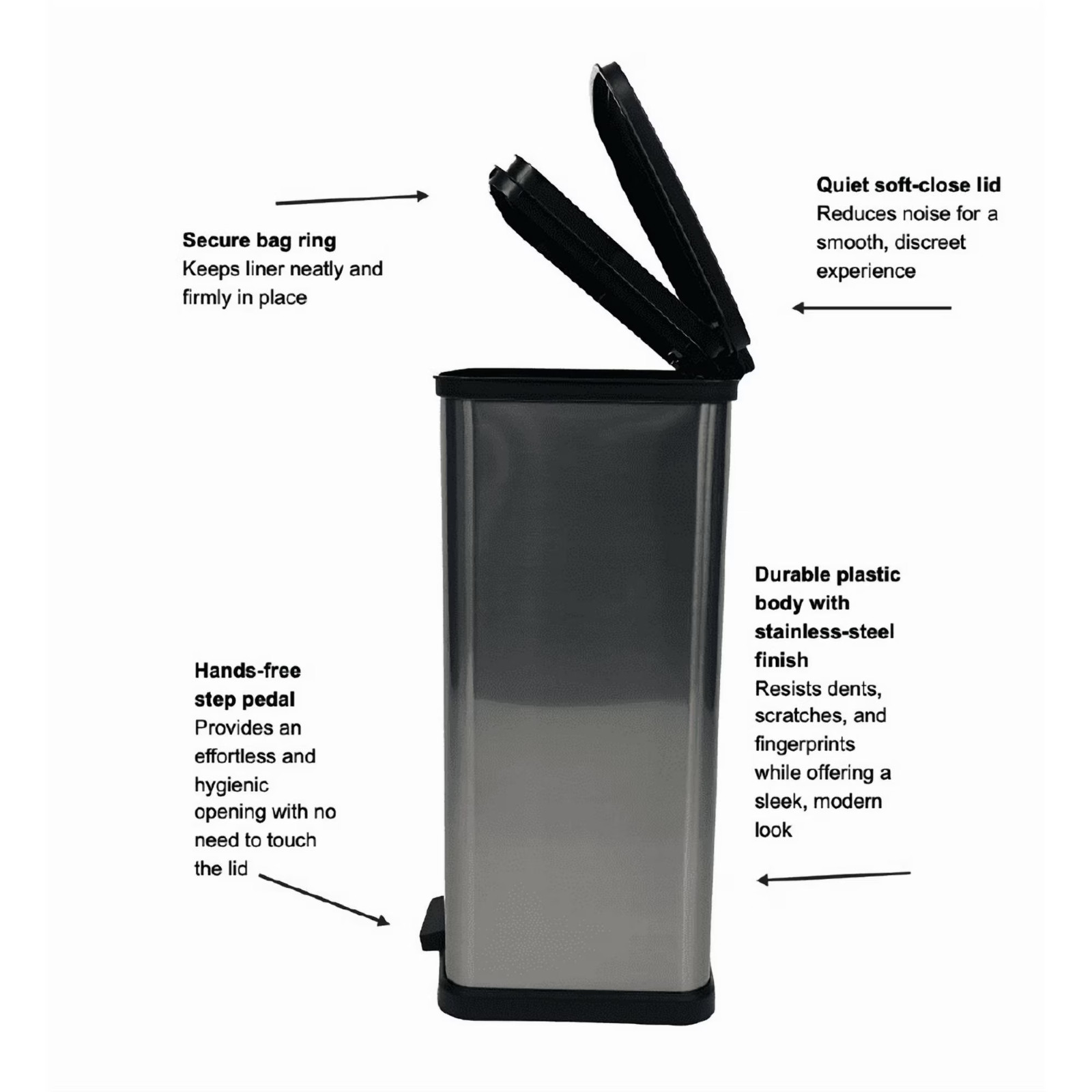 Mainstays Kitchen Trash Can, 13.2 Gallon Plastic Step Garbage Bin
