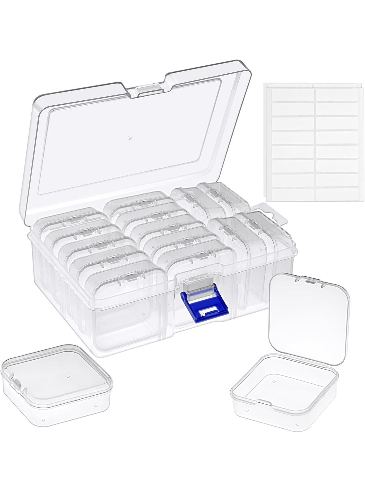 Bead Organizer 14 Pcs Clear Storage Boxes with Labels Jewelry Craft Box Set