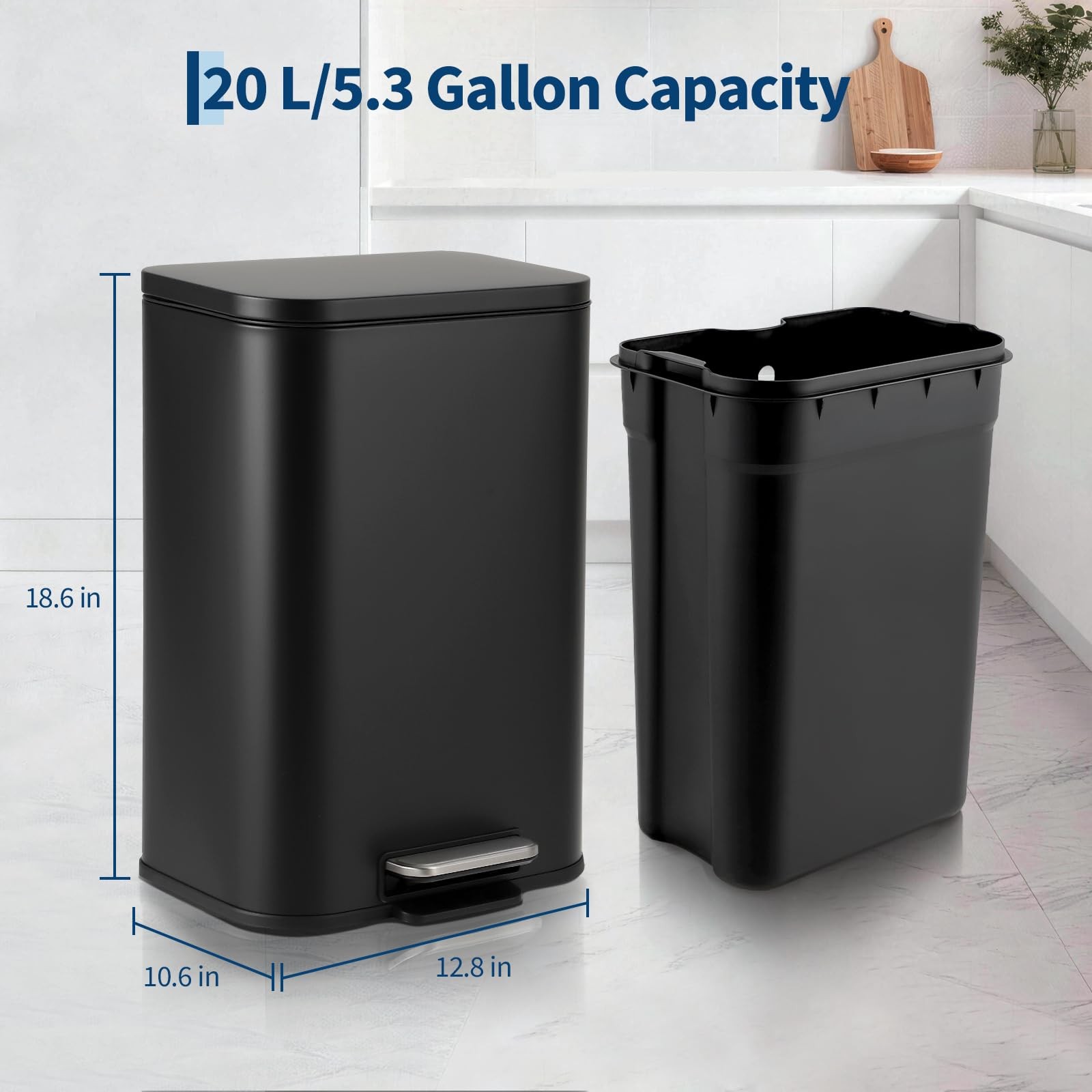 5.3 Gallon Trash Can for Kitchen, Stainless Steel Step Trash Can with Soft-Cl…