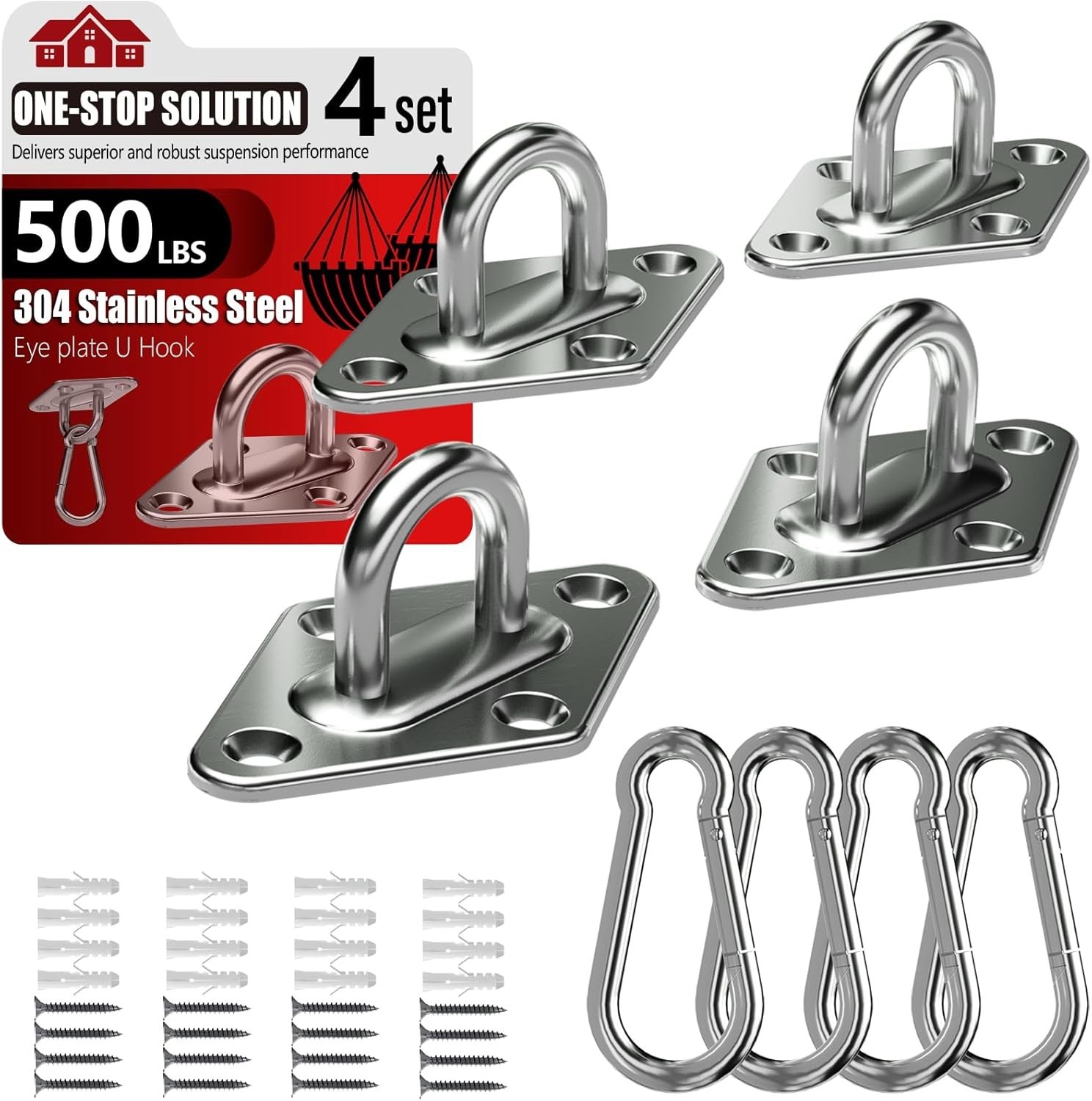 304 Stainless Steel Pad Eye Snap Hooks, M5 Heavy Duty Ceiling Hooks, Set of 8