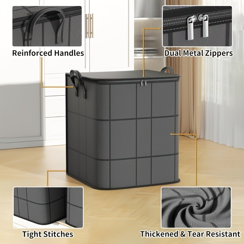 3 Pack Large Clothes Storage Bags Foldable Double Zipper Quilt Blanket Closet