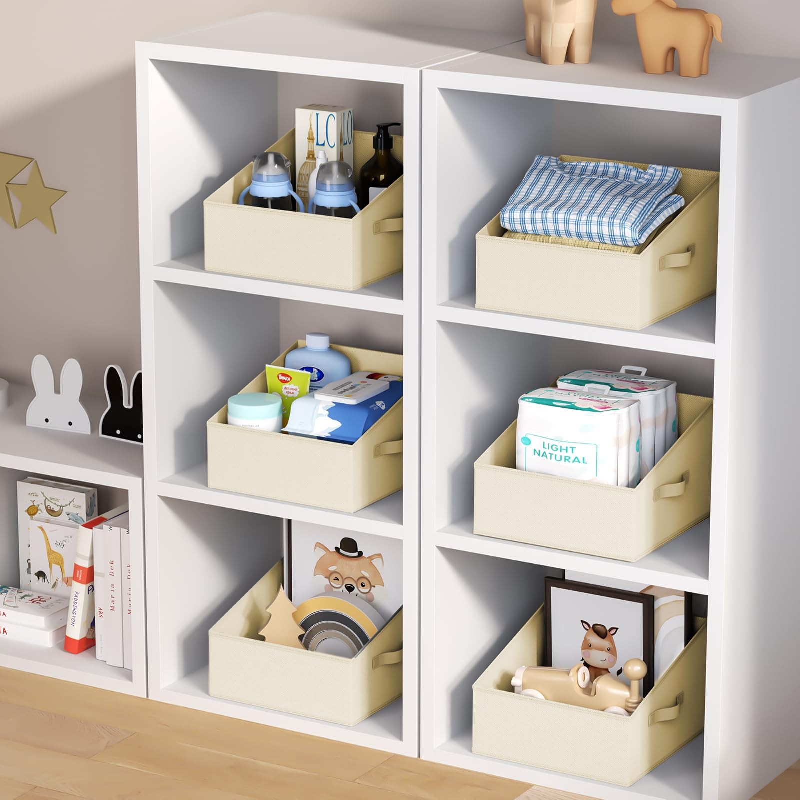 8 PCS Fabric Trapezoid Closet Storage Bins Foldable Shelf Organizer Box Beige