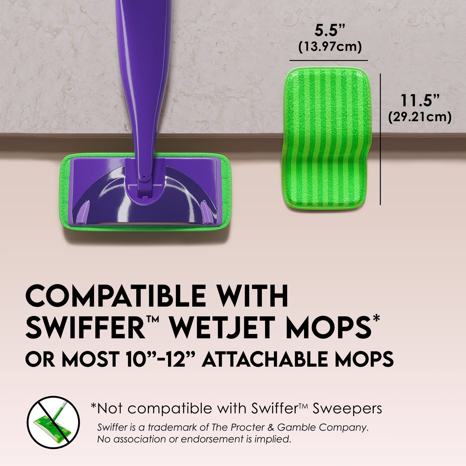 Universal Mop Pads, Microfiber, Washable, 2 Pack, 12 Inch, Green