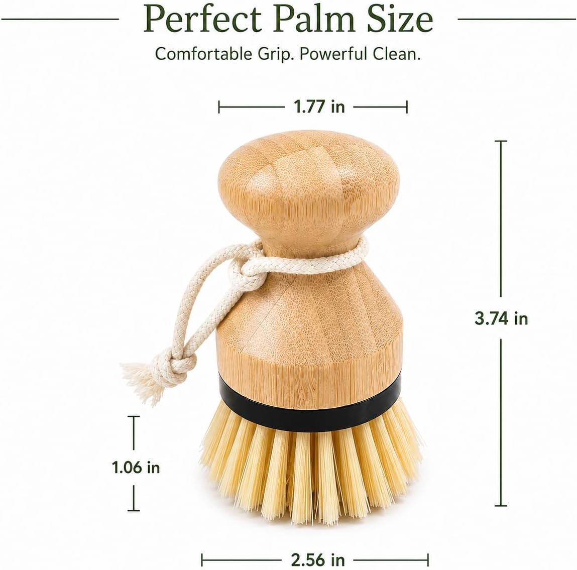 Bamboo Palm Brush Set, 2 Pack Dish Scrub Brushes for Pots, Pans, Dishes, Sink &