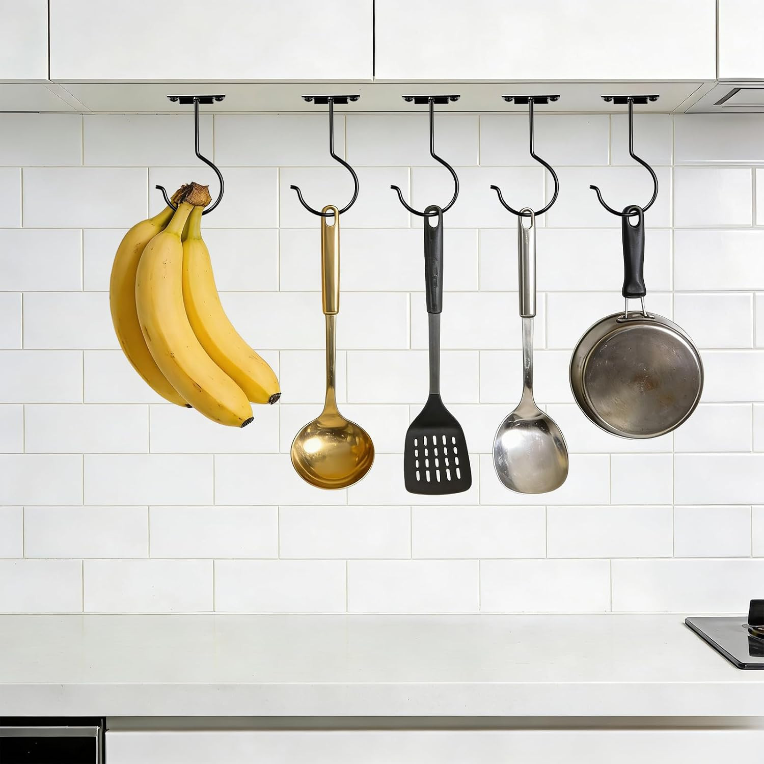 Self Adhesive Banana Hook under Cabinet, Foldable Magnetic Banana Hanger, 5.5 In