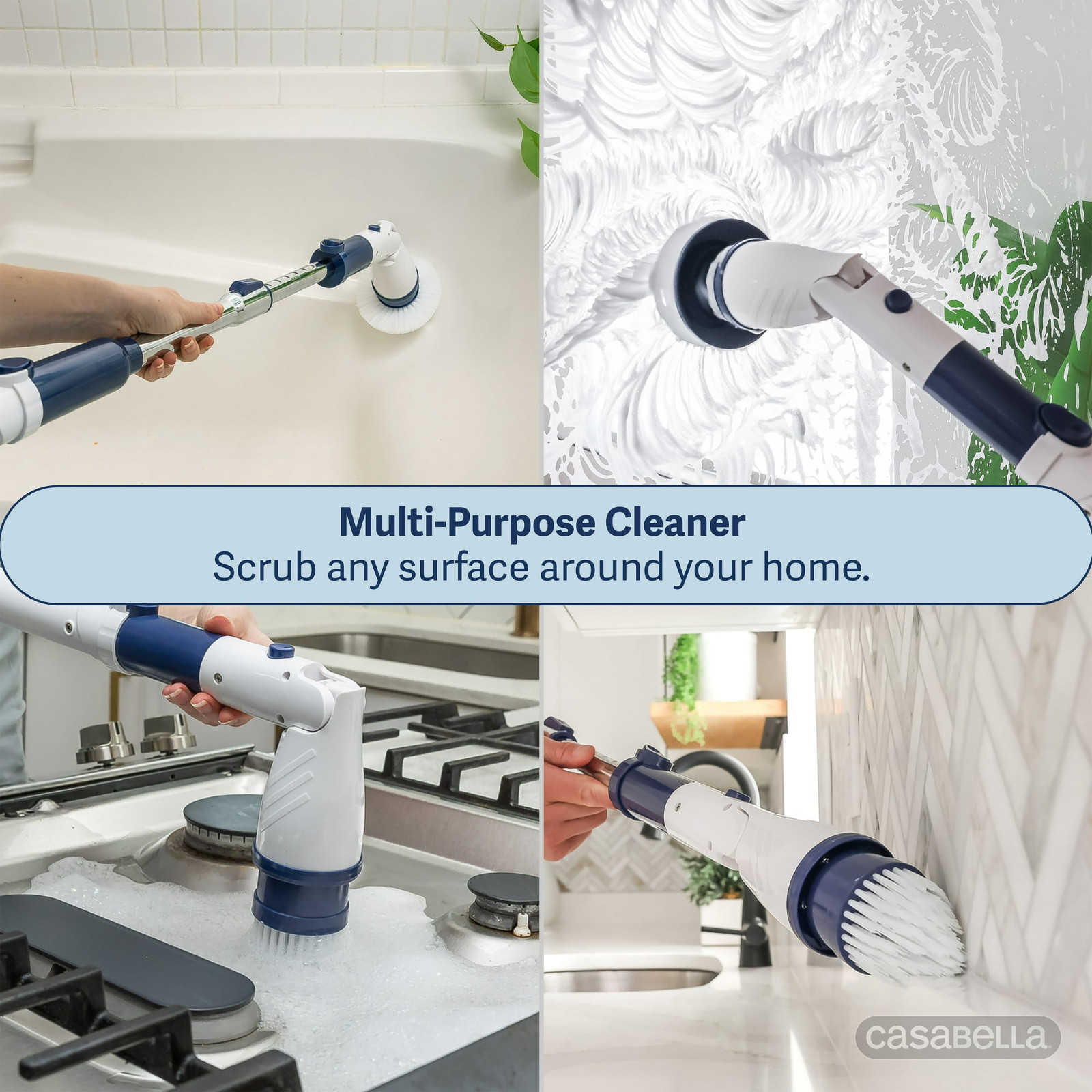 Casabella Power Spin Scrubber, Electric Cleaning Brush with Adjustable Head