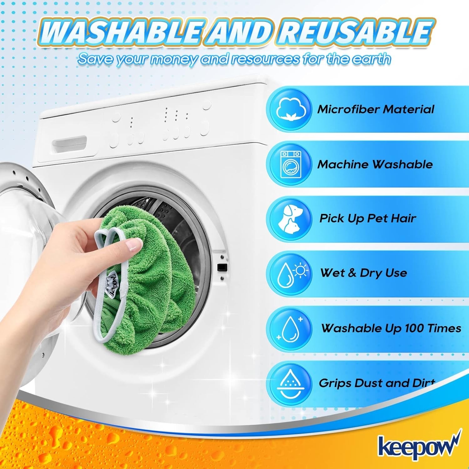 KEEPOW Reusable Microfiber Mop Pads for Swiffer Sweeper Mop, – 2 Pack