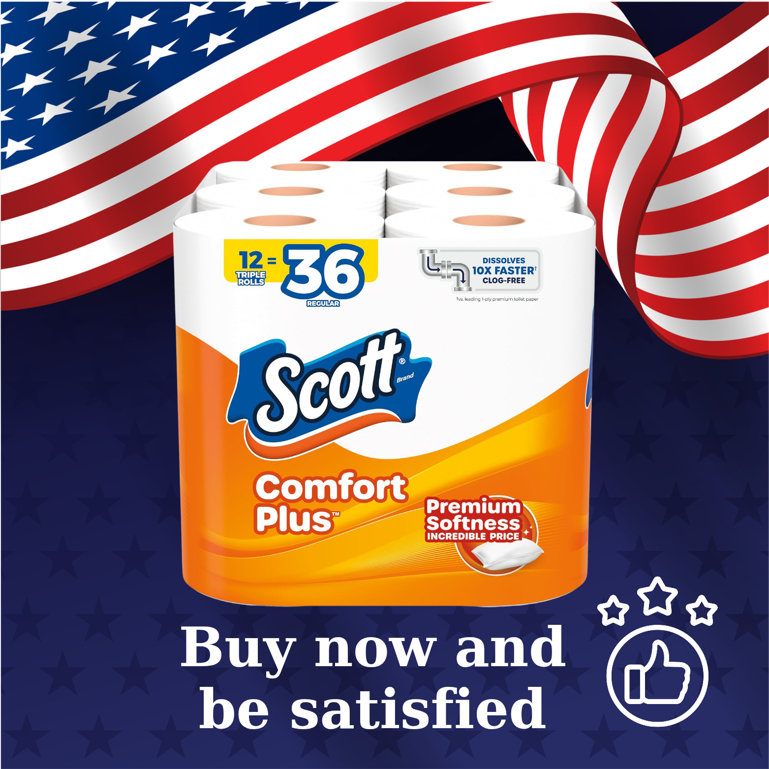 Scott ComfortPlus Toilet Paper 12 Triple Rolls 231 Sheets 1-Ply White