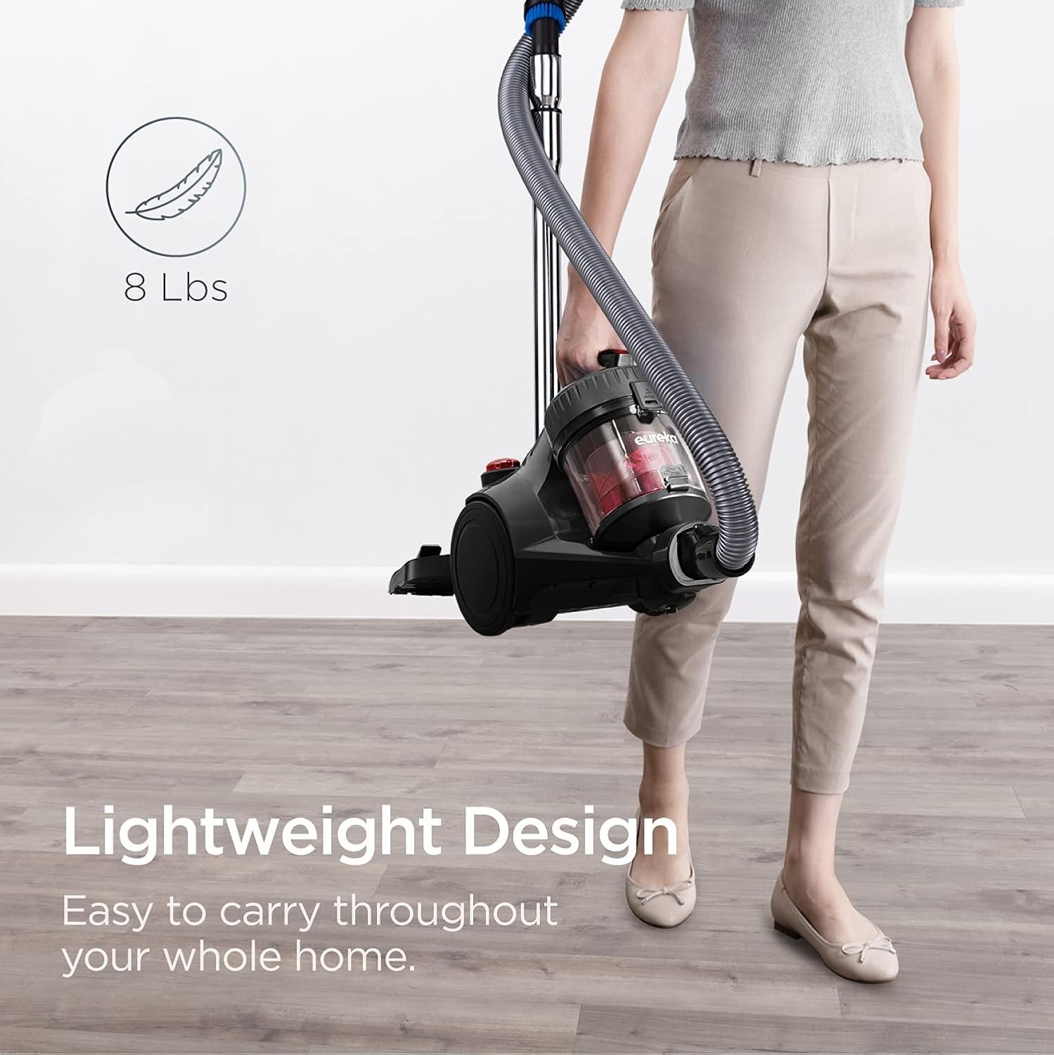 Lightweight WhirlWind Canister Vacuum Cleaner – Red, HEPA, 960W, Multi-Surface