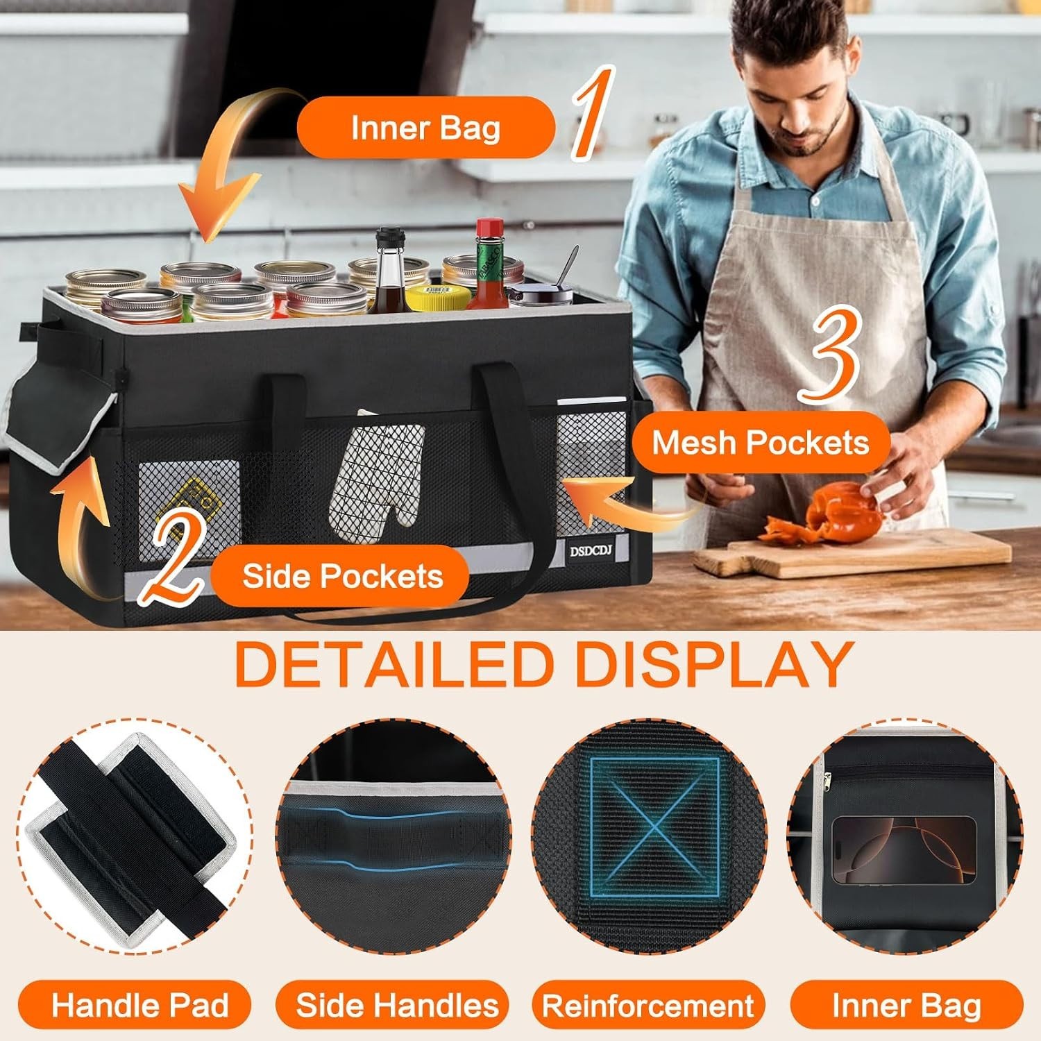 Extra Large Utility Tote Bag – Standing Reusable Grocery Bag with Handle