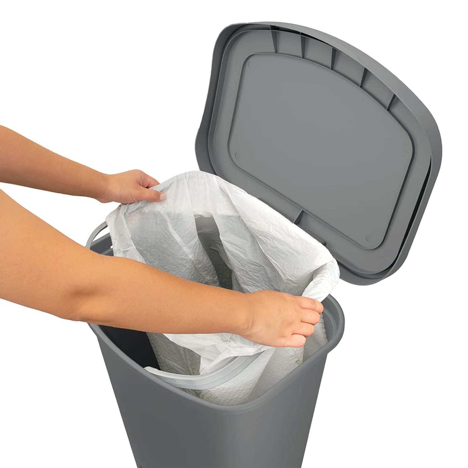 Glad Kitchen Trash Can with Lid, Foot Pedal and Garbage Bag Rings, 13 Gal, Grey