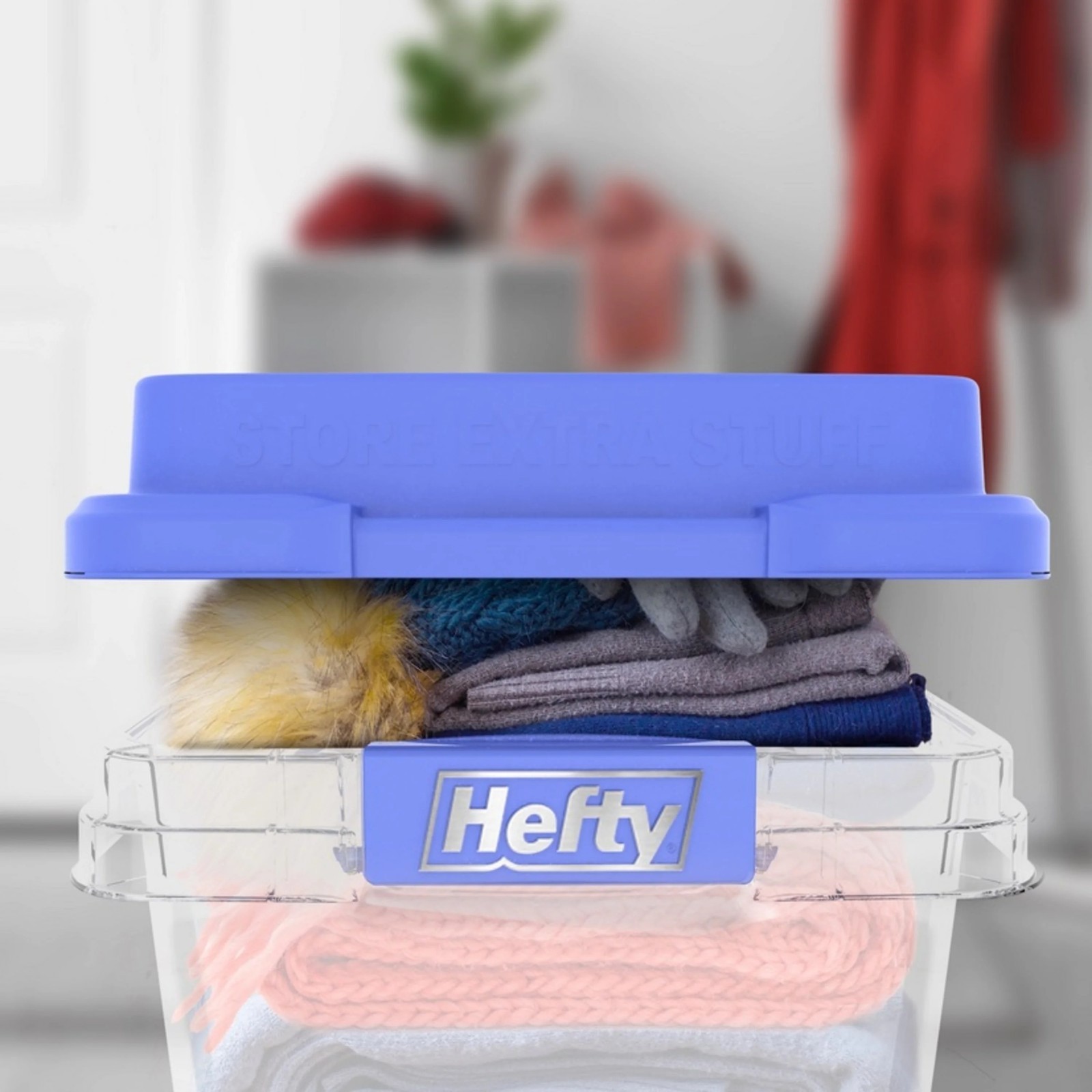 Hefty 18 Quart Clear Storage Bin With Blue Hi Rise Lid FREE SHIPPING