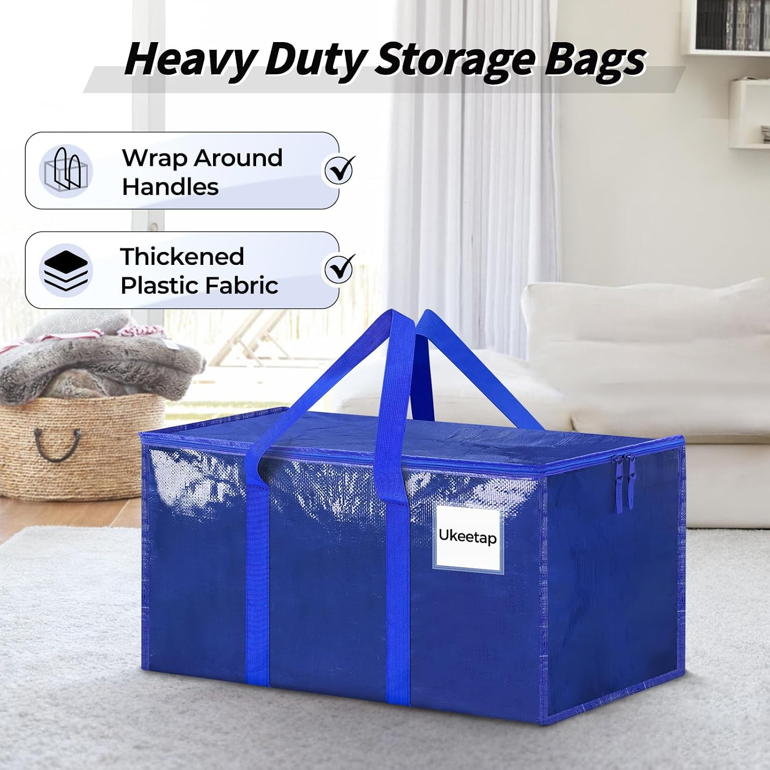 16 Pack Extra Large Clothes Storage Bins with Lids, Moving Bags, Blue | Storage