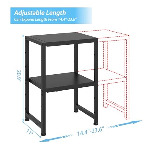 2-Tier Expandable Metal Storage 2 Tier：11.02″D x 23.62″W x 20.87″H Black