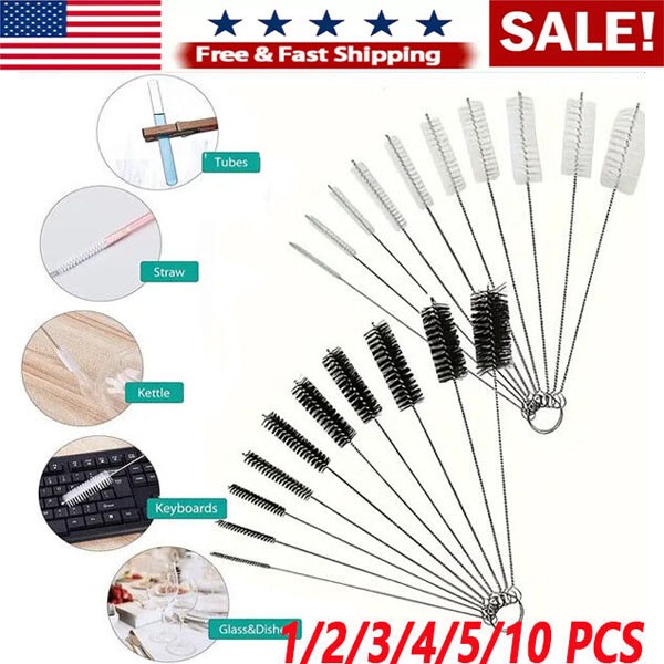 1-10 US Nylon Straw Brush Cleaner Bottle Tube Pipe Small Long Cleaning 10Pcs Set
