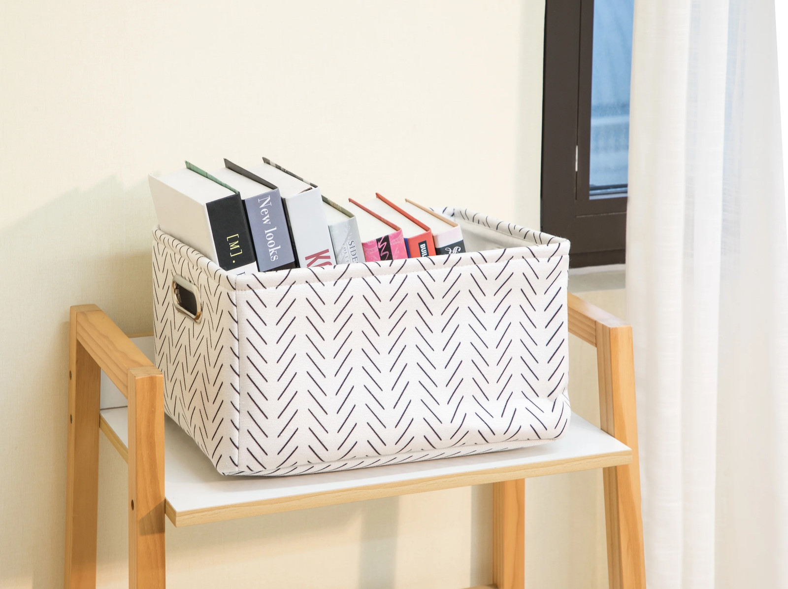x x, Black and White Lines Canvas Fabric Decorative Storage Basket with Handles