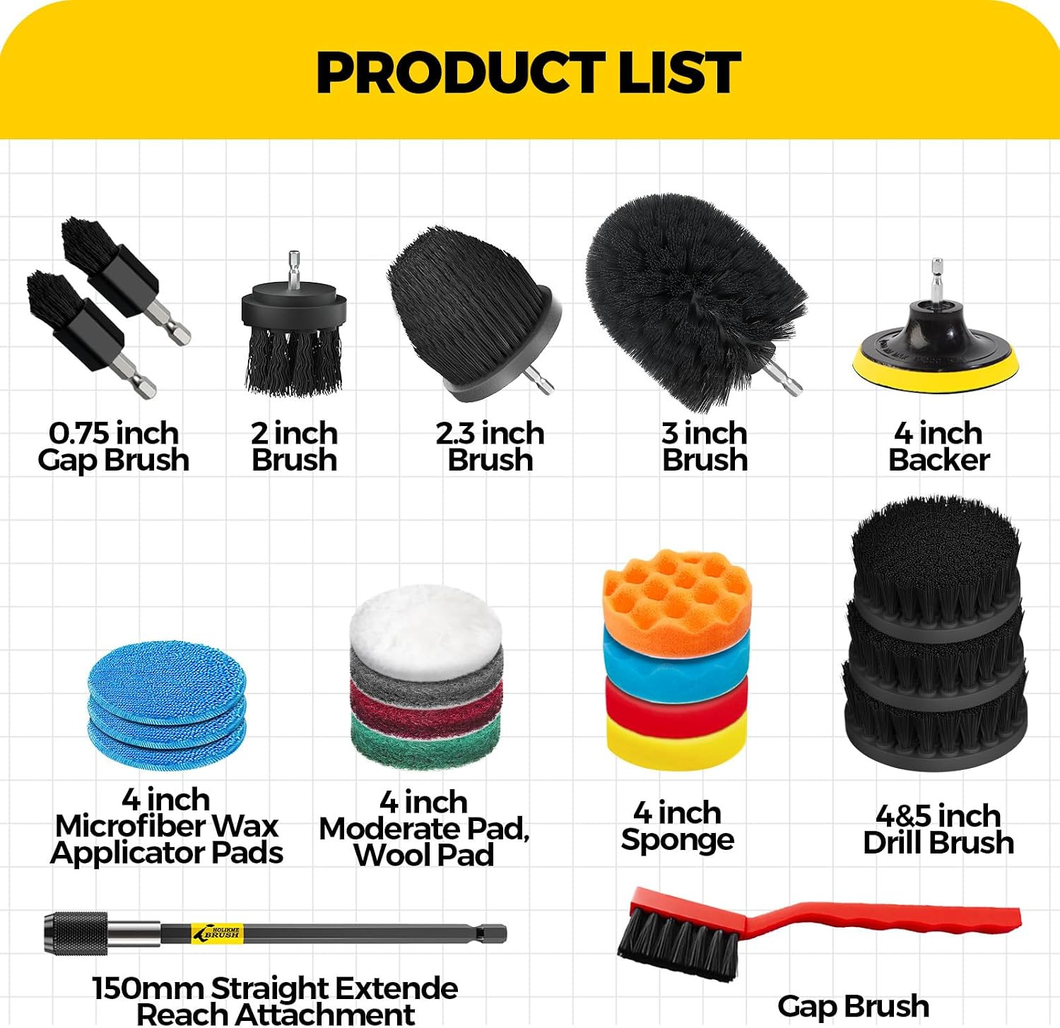 22Pack Drill Brush Attachments Set, Scrub Pads & Sponge, Buffing Pads, Power Scr
