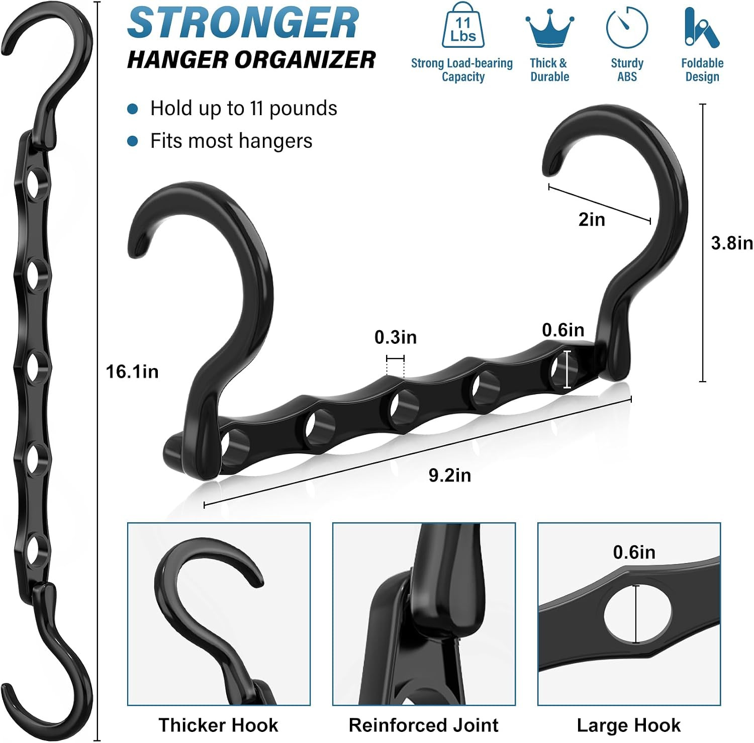 24 Pack Hangers Space Saving Magic Plastic Hanger Organizer Dark Black | Shirt S