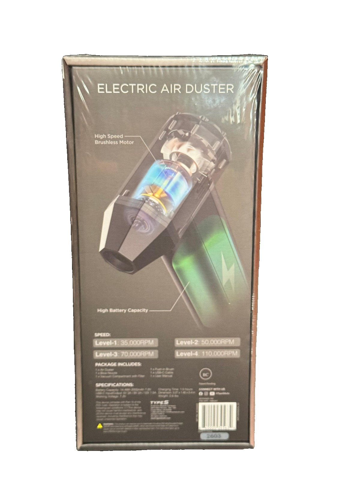 4-in-1 Electric Air Duster Blower Vacuum 110,000RPM LED Light Rechargeable – NEW