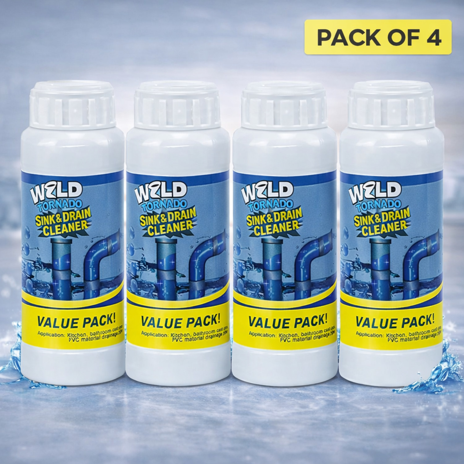 Pack of 4 Wild Tornado Powerful Sink Drain Cleaner – Fast Clog Remover for Kitch