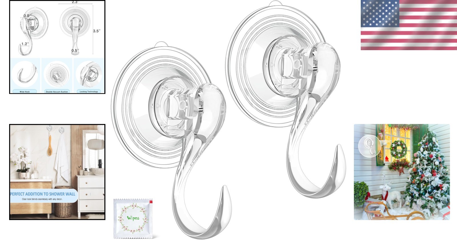Minimalist Clear Suction Hooks with Locking Technology – 6.6 lb Capacity, 2 Pcs