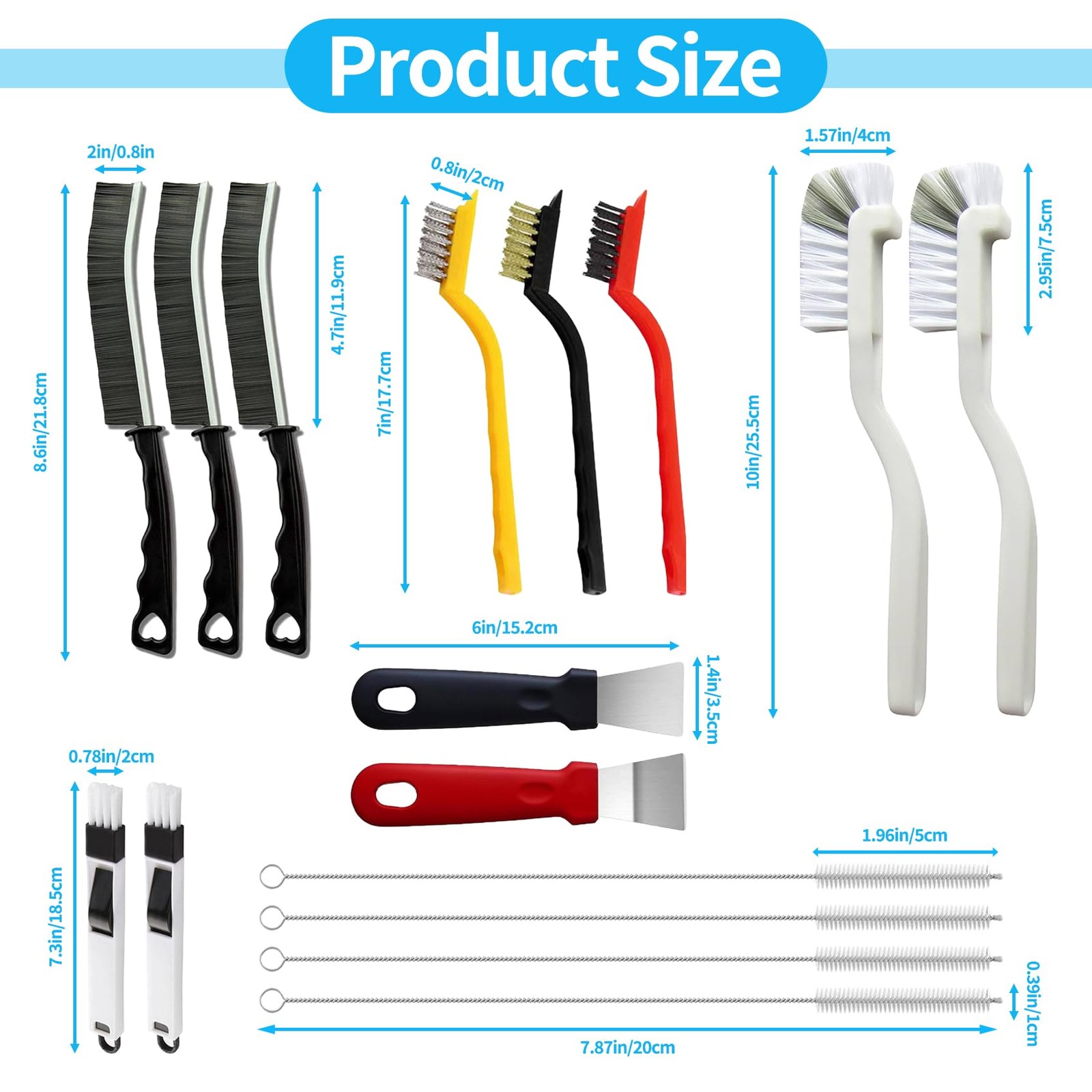 16Pcs Crevice Cleaning Brush Set, Hard Bristle Scrub Brushes Tools for Deep C…