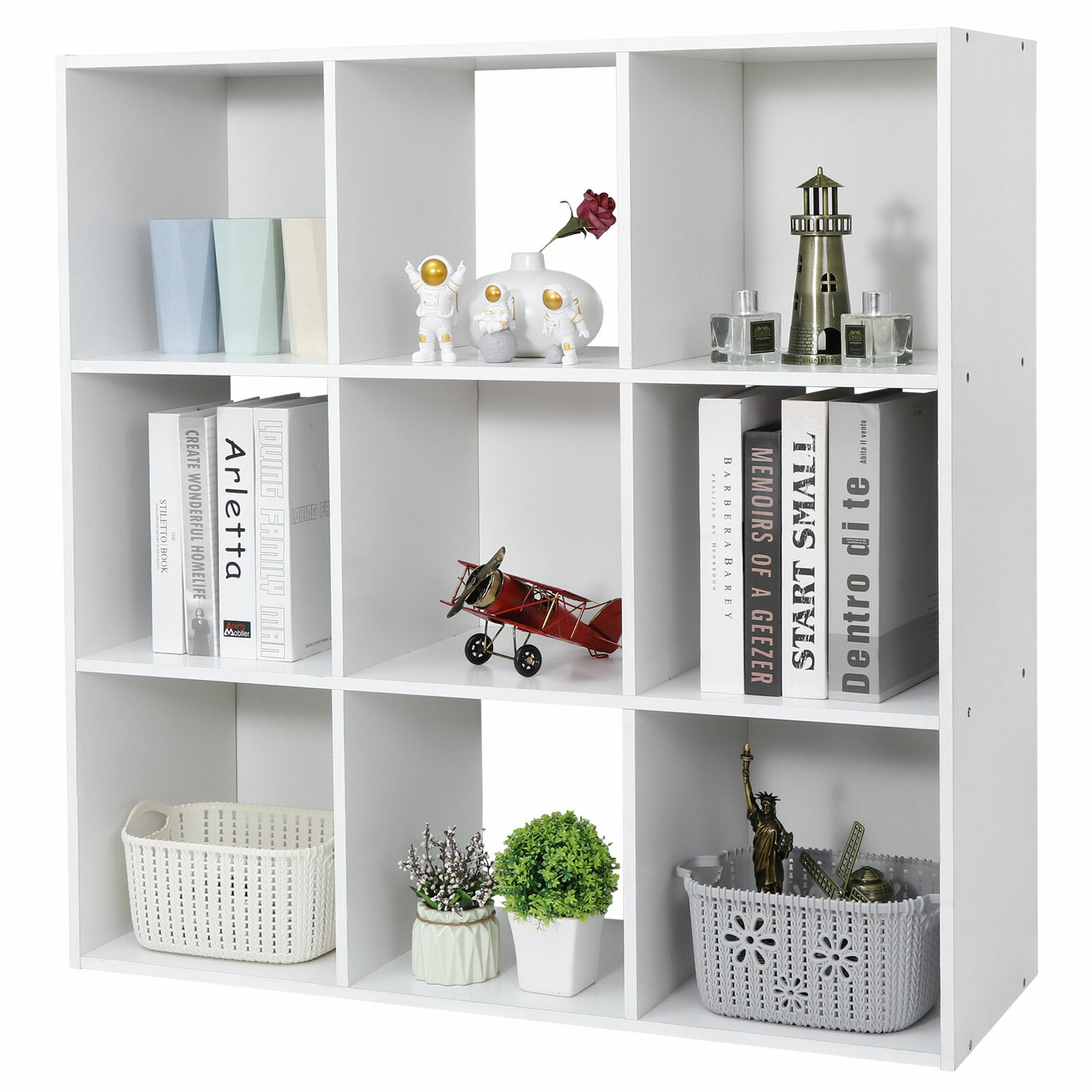 9-Cube White Closet Organizer Storage Shelves Save Space Study Bookshelves