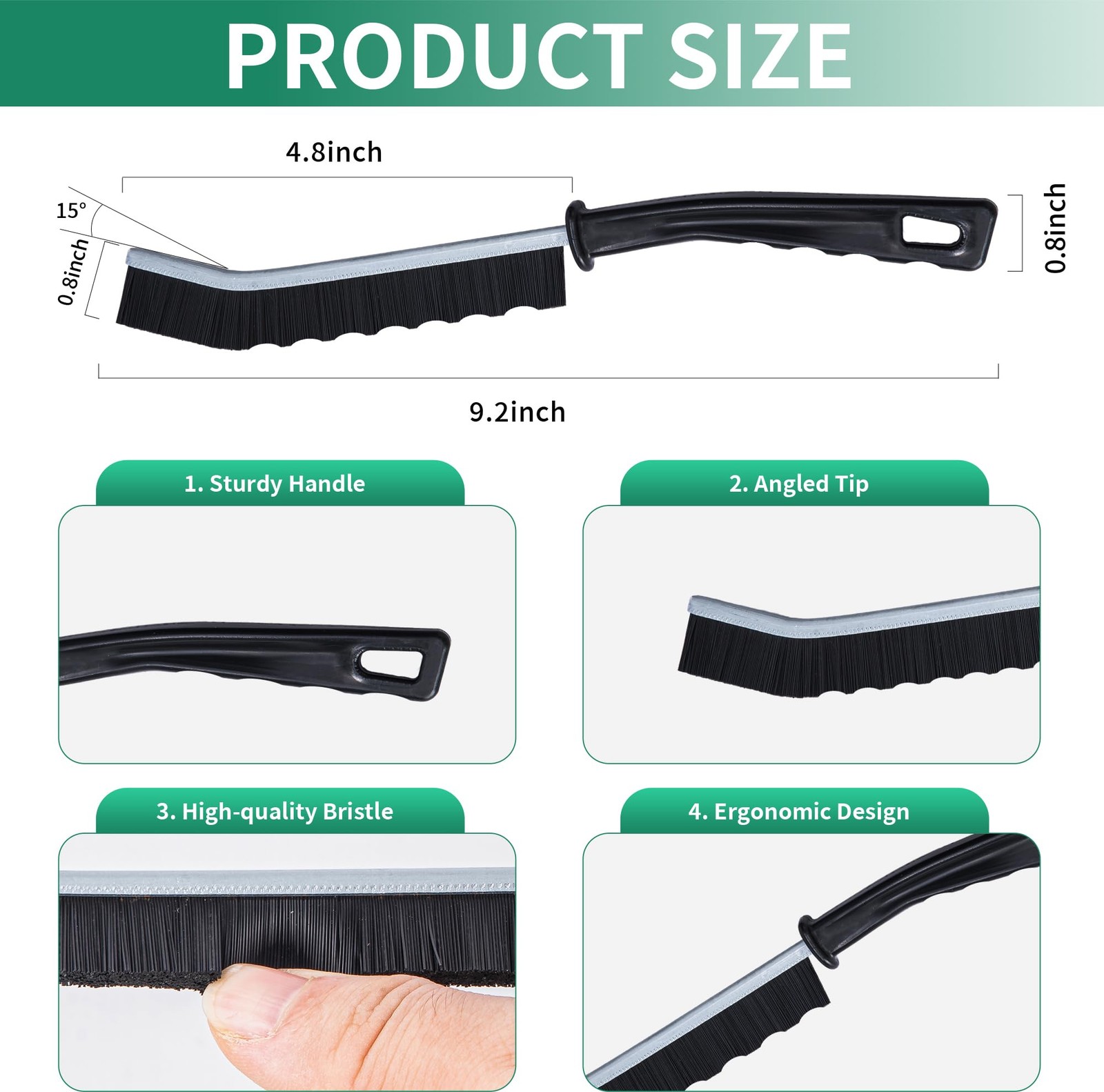 6-Pack Hard Bristle Crevice Cleaning Brush, Best Tool for Black, Blue, Green