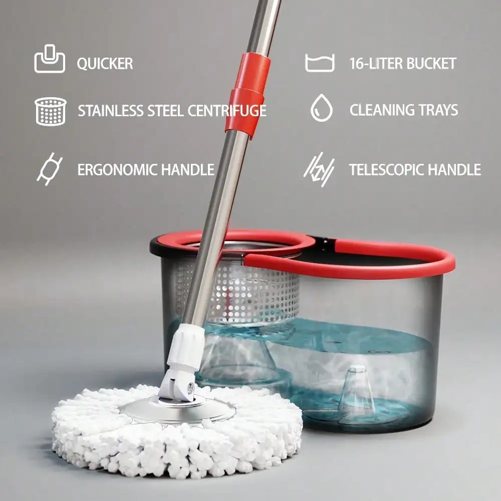 Spin Mop And Bucket With Wringer Set 360° Mop And, Bucket System With 3 Microfib