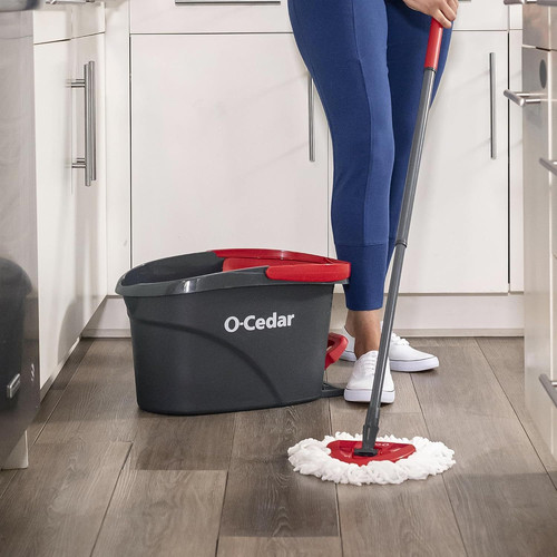 O-Cedar EasyWring Microfiber Spin Mop, Bucket Floor Standard, Red/Gray