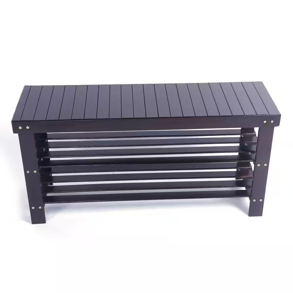 35.43 In. L X 11.02 In. W X 17.72 In. H 10-Pairs 3-Tier Brown Bamboo Shoe Rack