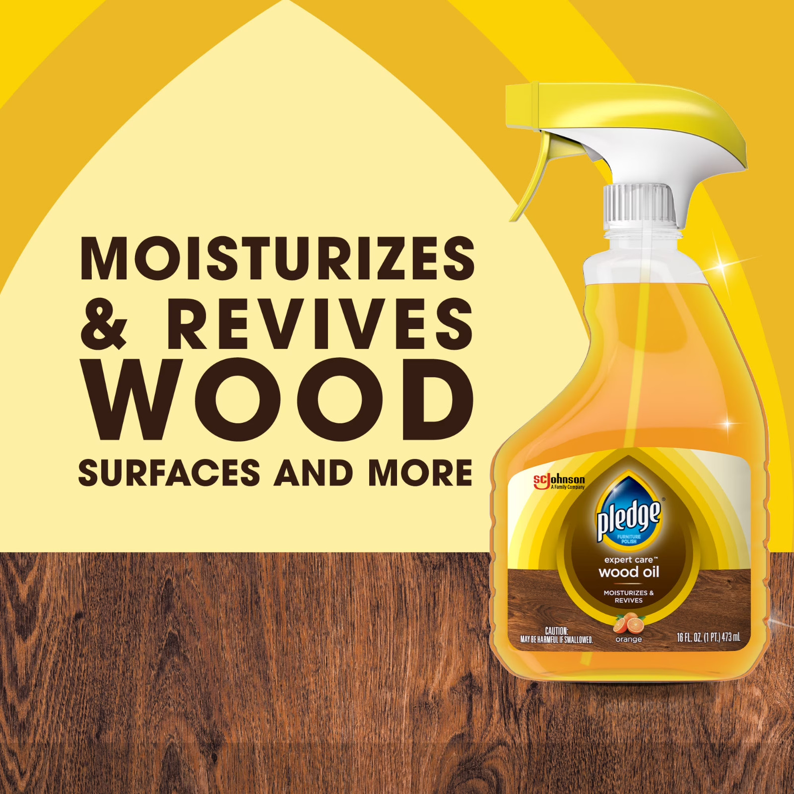 Pledge Expert Care Wood Oil, Moisturizes & Revives, Orange Scent, 16 Fl Oz..