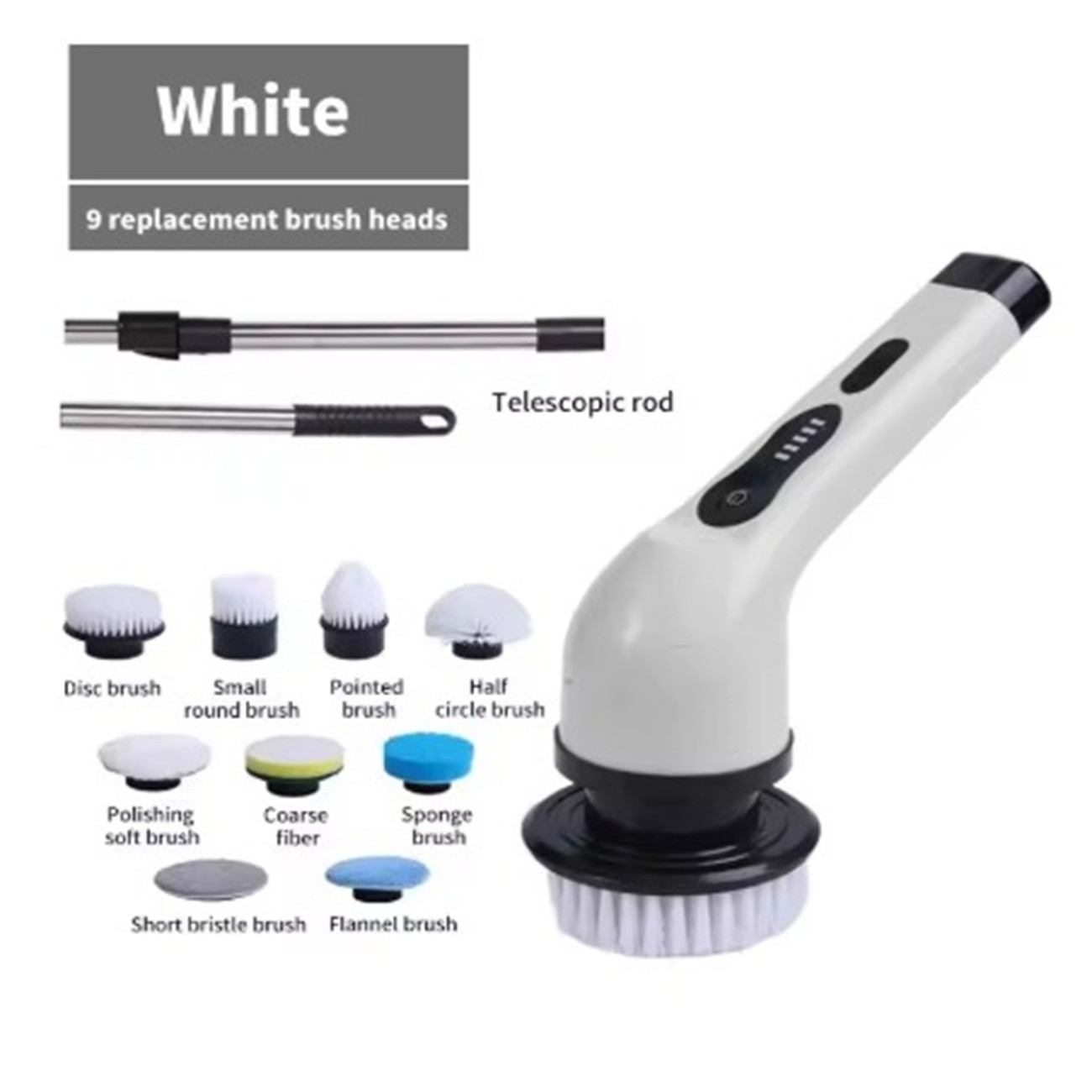 10 in1 Electric Spin Scrubber Extra Length 9 Brush Heads Retractable Handle